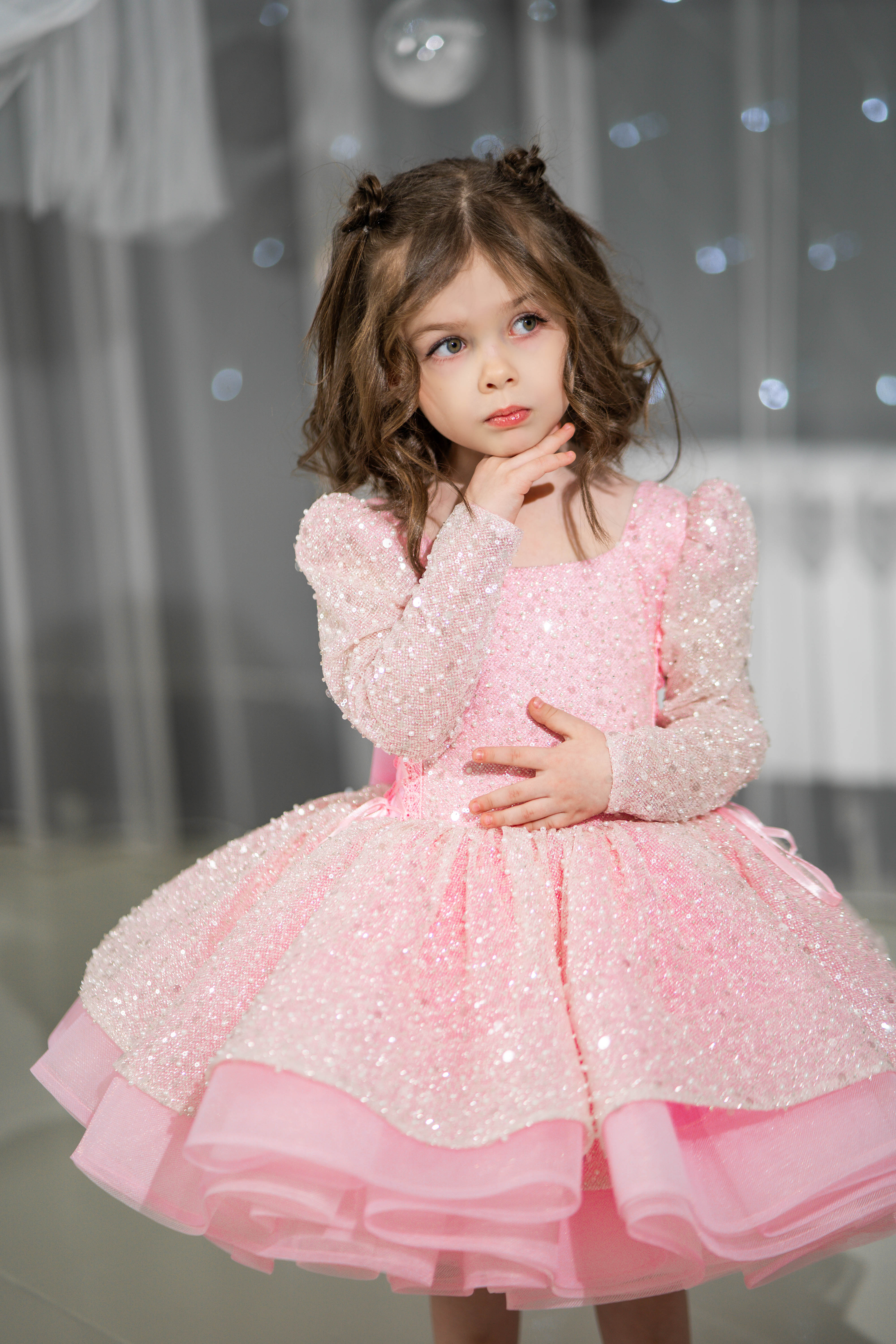Christmas Long Sleeve Dress Toddler Girl Pink Princess Baby Dress For Special Occasions, Baby Girl Puffy Christmas Long Sleeve Dress Toddler Girl Pink Princess Baby Dress For Special Occasions, Baby Girl Puffy