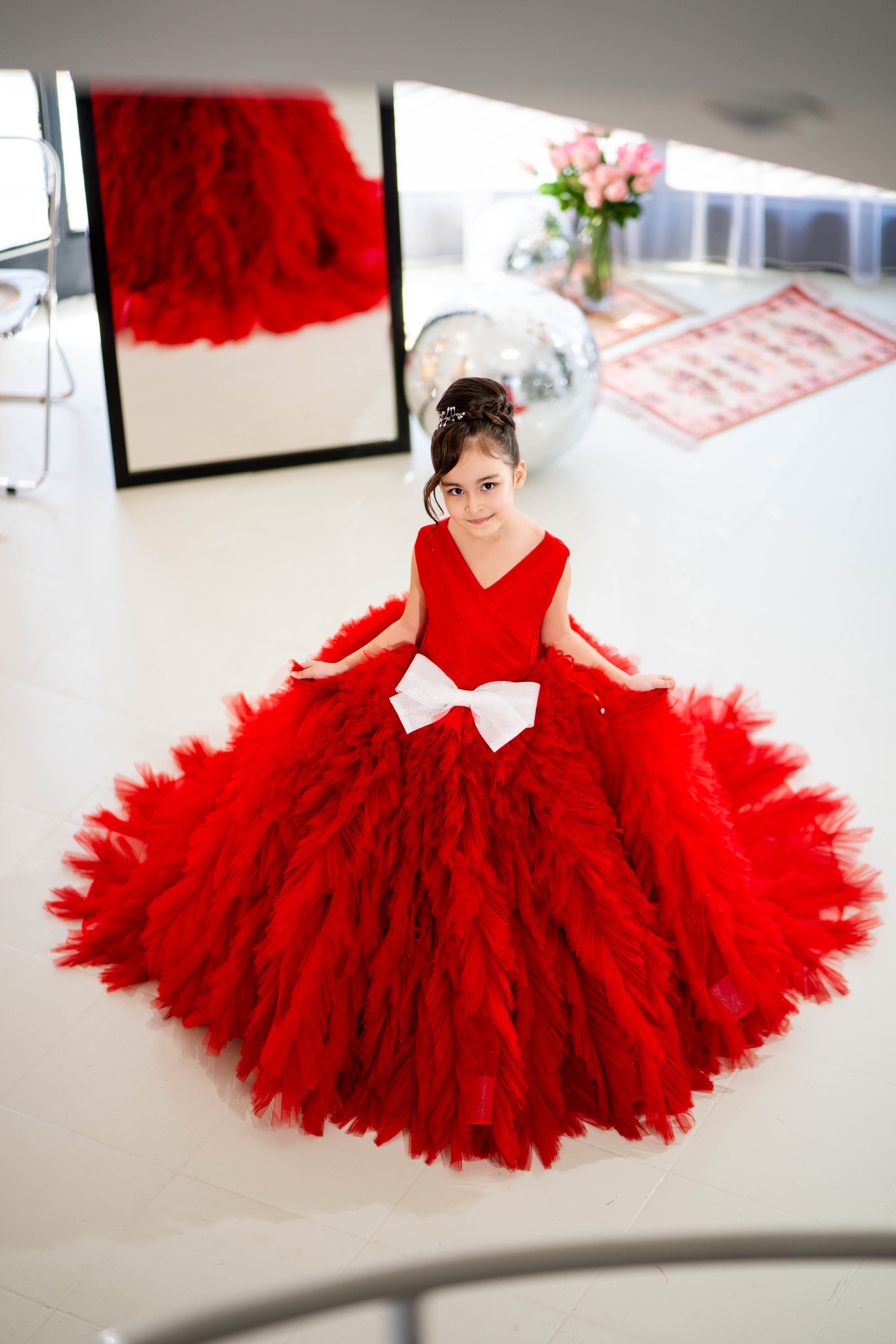 Christmas pageant gown, red couture dress, junior bridesmaid dress, maxi prom dress with train, baby princess dress, tulle pageant dress, special occasion dress for girls, ivory flower girl dress, white toddler flower girl dress, tutu dress, princess dress, tulle flower girl dress, pageant photoshoot dress, little girl party dress, little girl party dress, toddler ball gown, elegant kids dress, girls' formal wear, girls' special event outfit, children's formal attire, kids' fancy dress, toddler party gown,