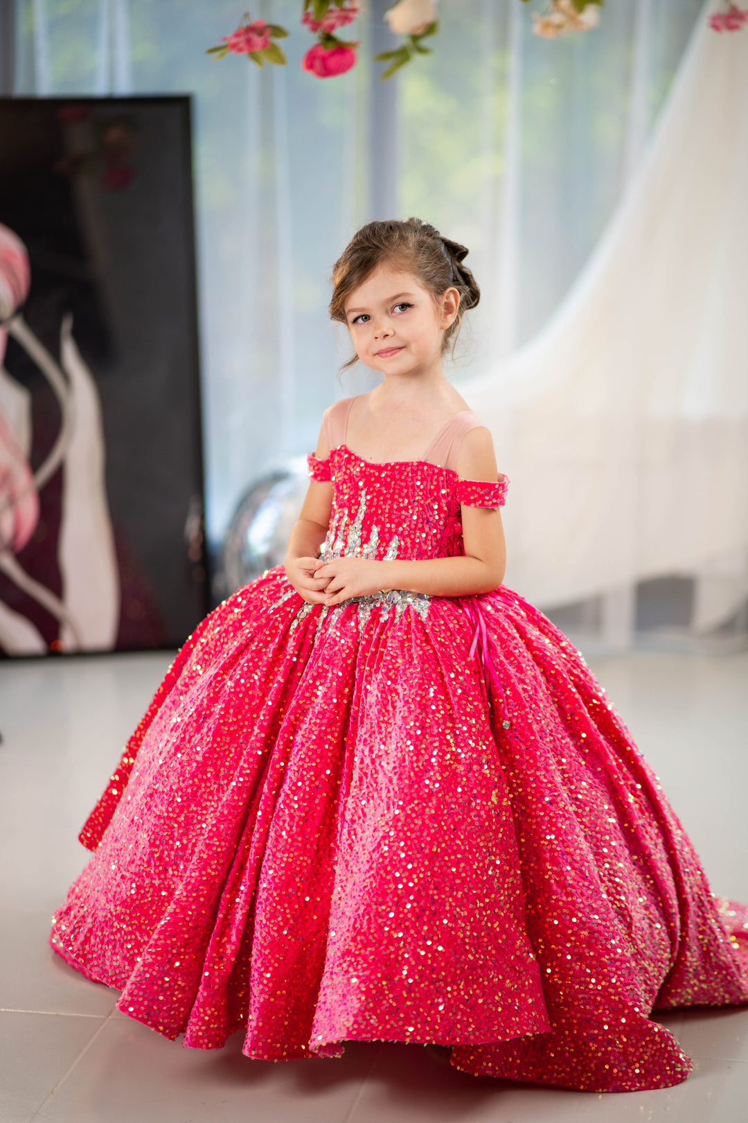Glitz Pageant Dress For Girls (Size 4-5 - Bright Pink - In Stock)