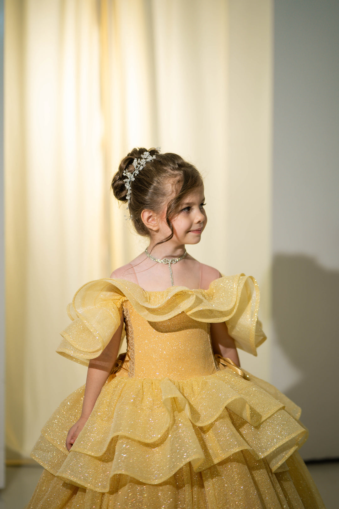 Children's beauty pageants/Girls pageant dresses/Princess Baby Dress Gold / 5–6Y (43–45.5 in)