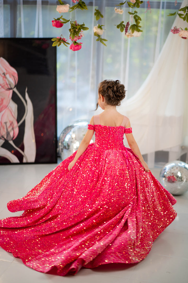 Glitz Pageant Dress For Girls (Size 4-5 - Bright Pink - In Stock)