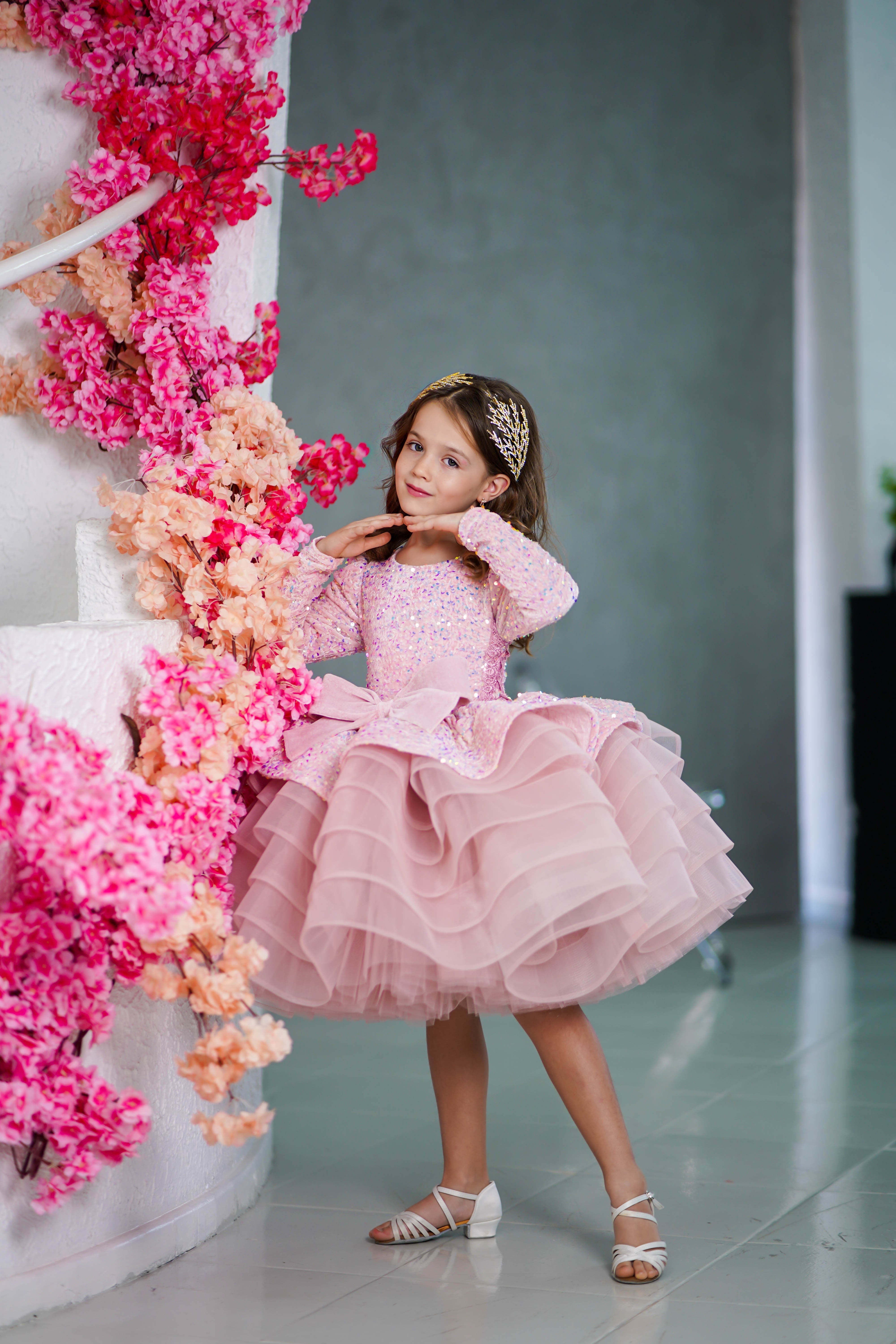 Party Dress For Girls (Size 4-5/Pink/ 1 In Stock)