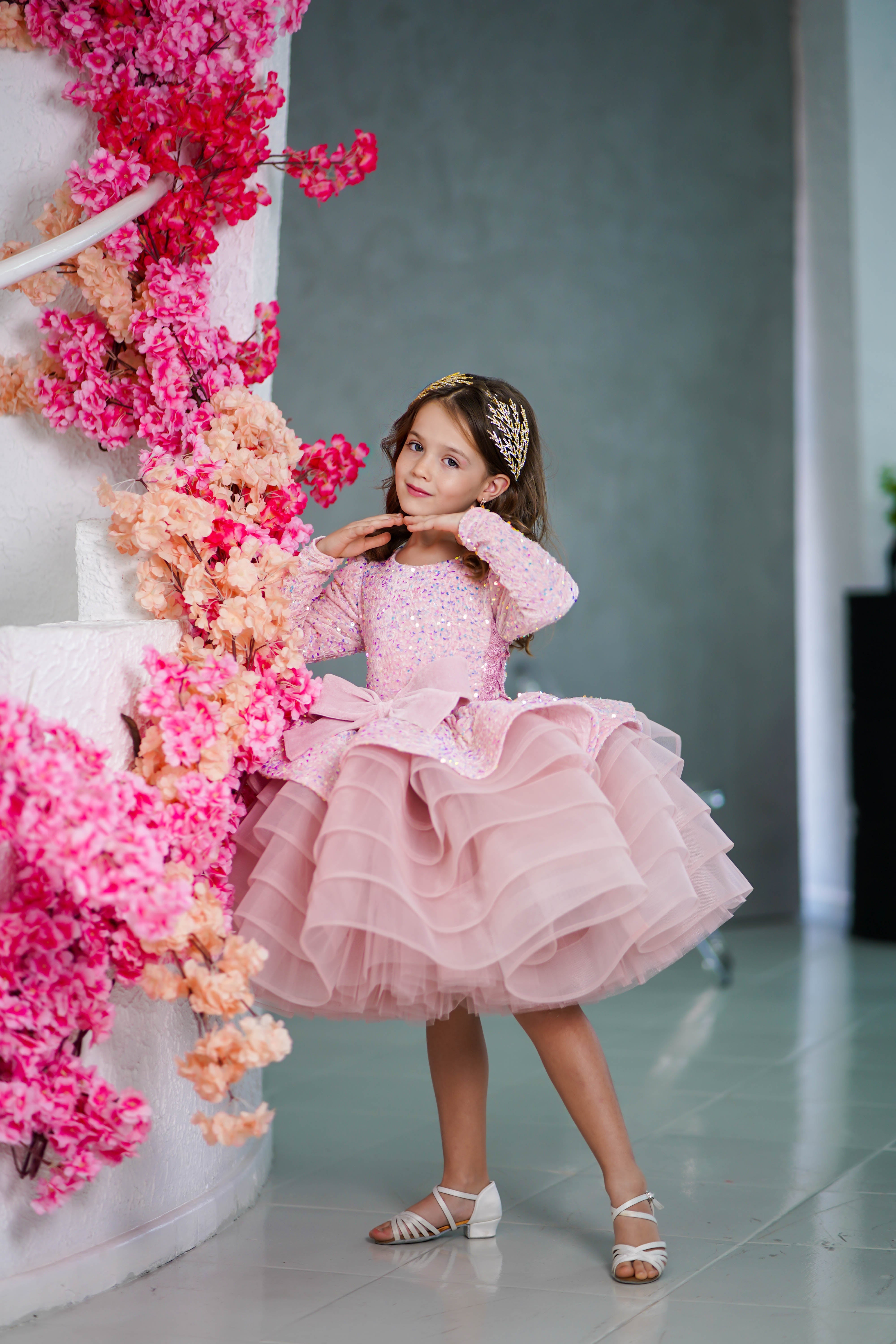 Party Dress For Girls (Size 5-6 - Pink - In Stock)