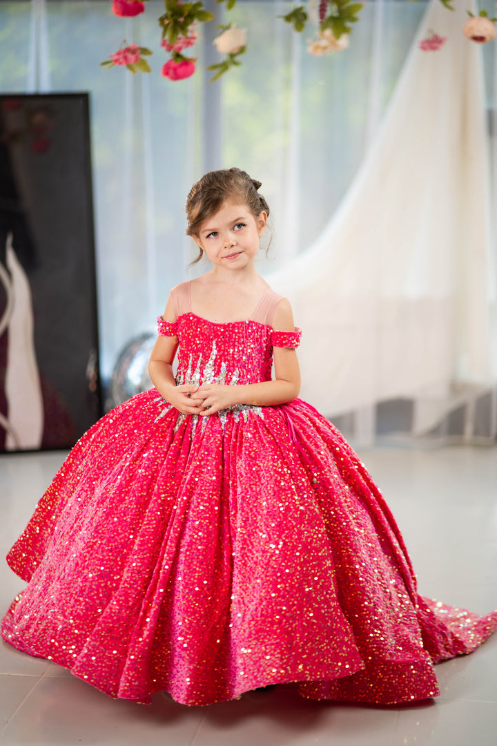 Glitz Pageant Dress For Girls (Size 4-5 - Bright Pink - In Stock)
