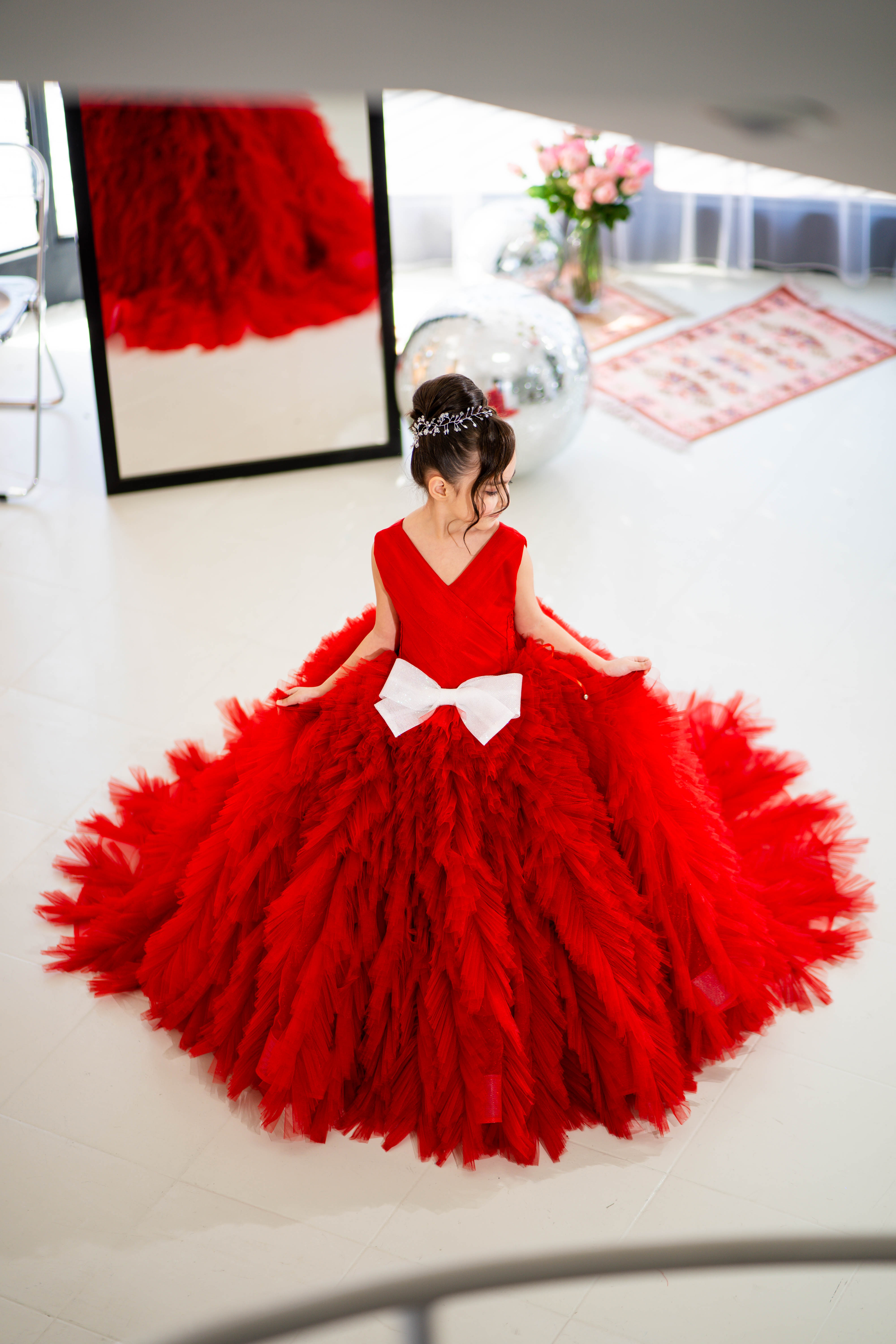 Christmas pageant gown, red couture dress, junior bridesmaid dress, maxi prom dress with train, baby princess dress, tulle pageant dress, special occasion dress for girls, ivory flower girl dress, white toddler flower girl dress, tutu dress, princess dress, tulle flower girl dress, pageant photoshoot dress, little girl party dress, little girl party dress, toddler ball gown, elegant kids dress, girls' formal wear, girls' special event outfit, children's formal attire, kids' fancy dress, toddler party gown,