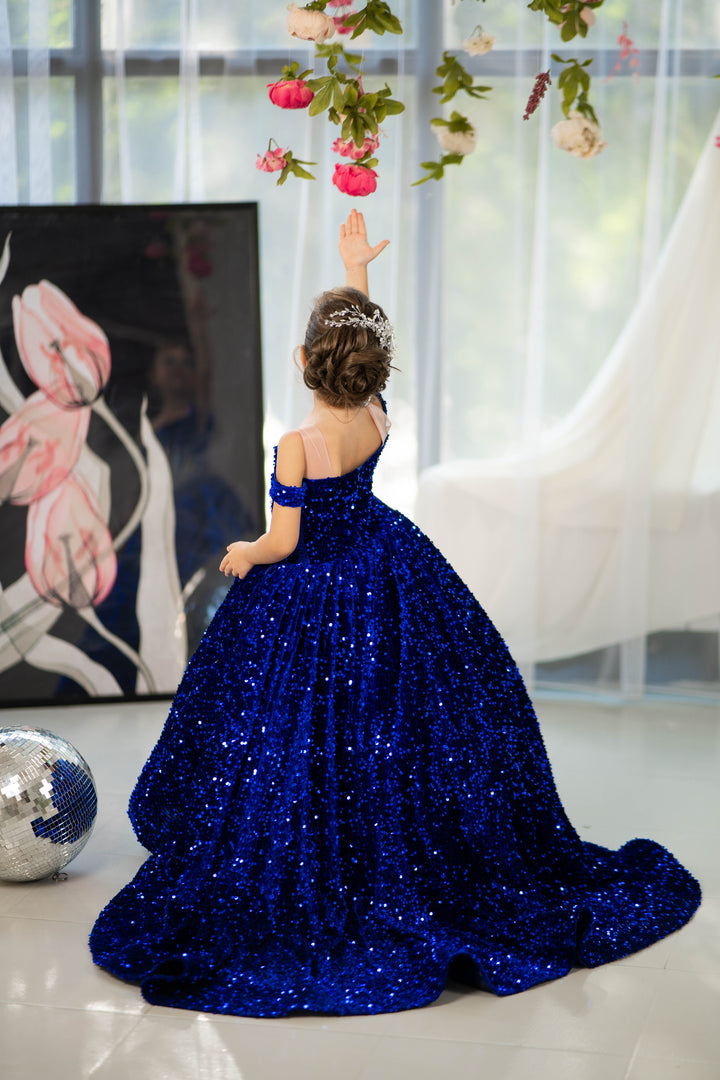 Glitz Pageant Dress For Girl (Size 5-6 - Royal Blue - In Stock)