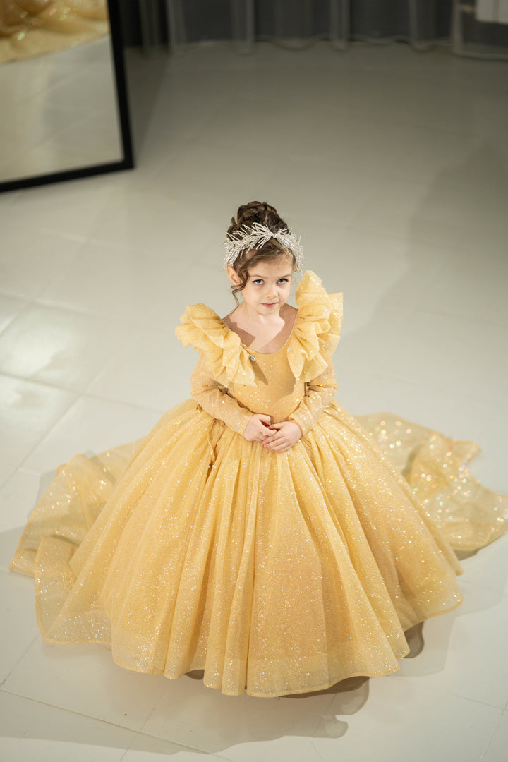 Children Pageant Gown (Size 5-6 - Gold - In Stock)