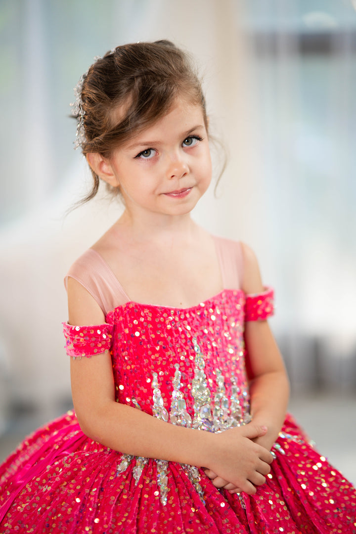 Glitz Pageant Dress For Girls (Size 4-5 - Bright Pink - In Stock)