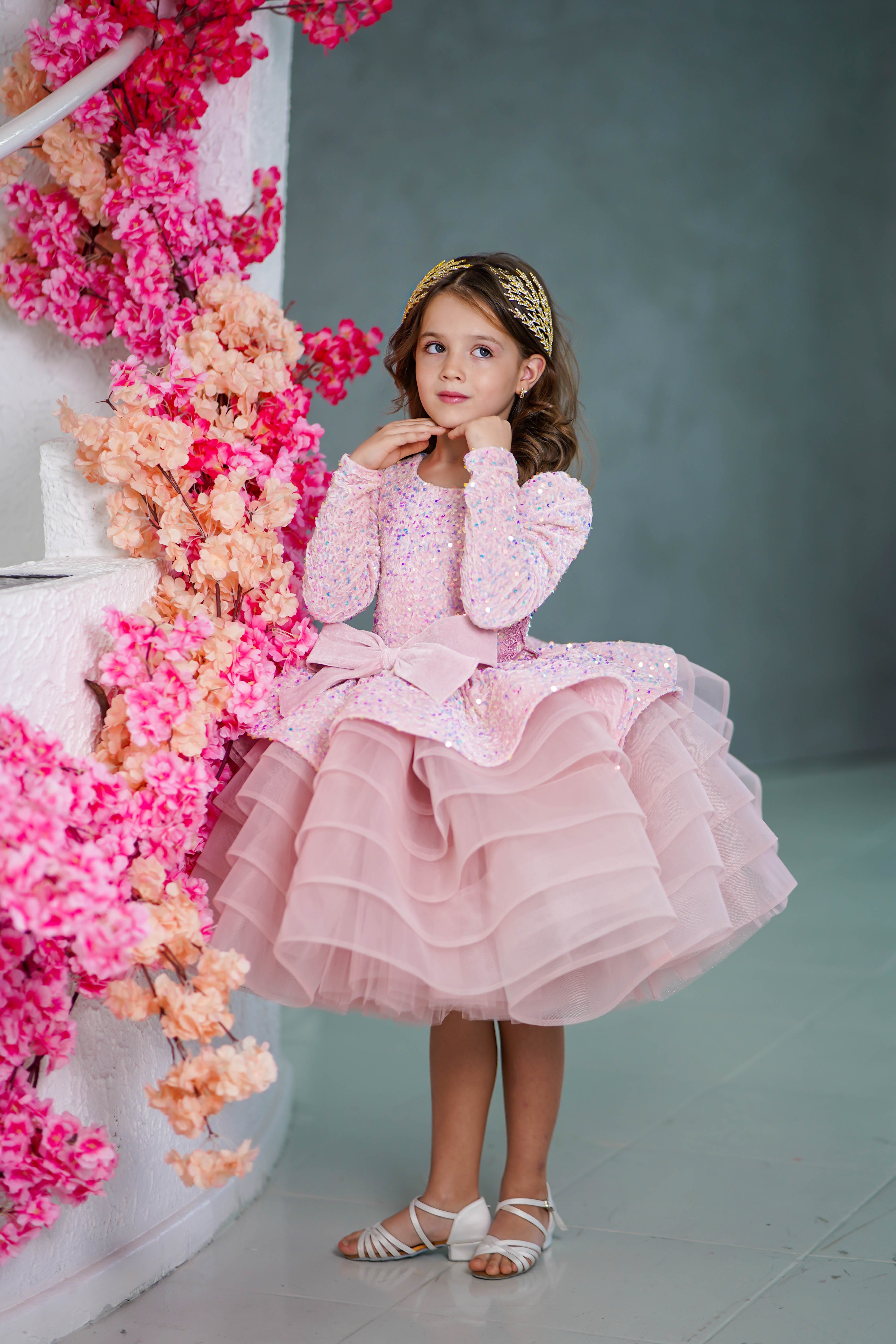 Party Dress For Girls (Size 5-6 - Pink - In Stock)