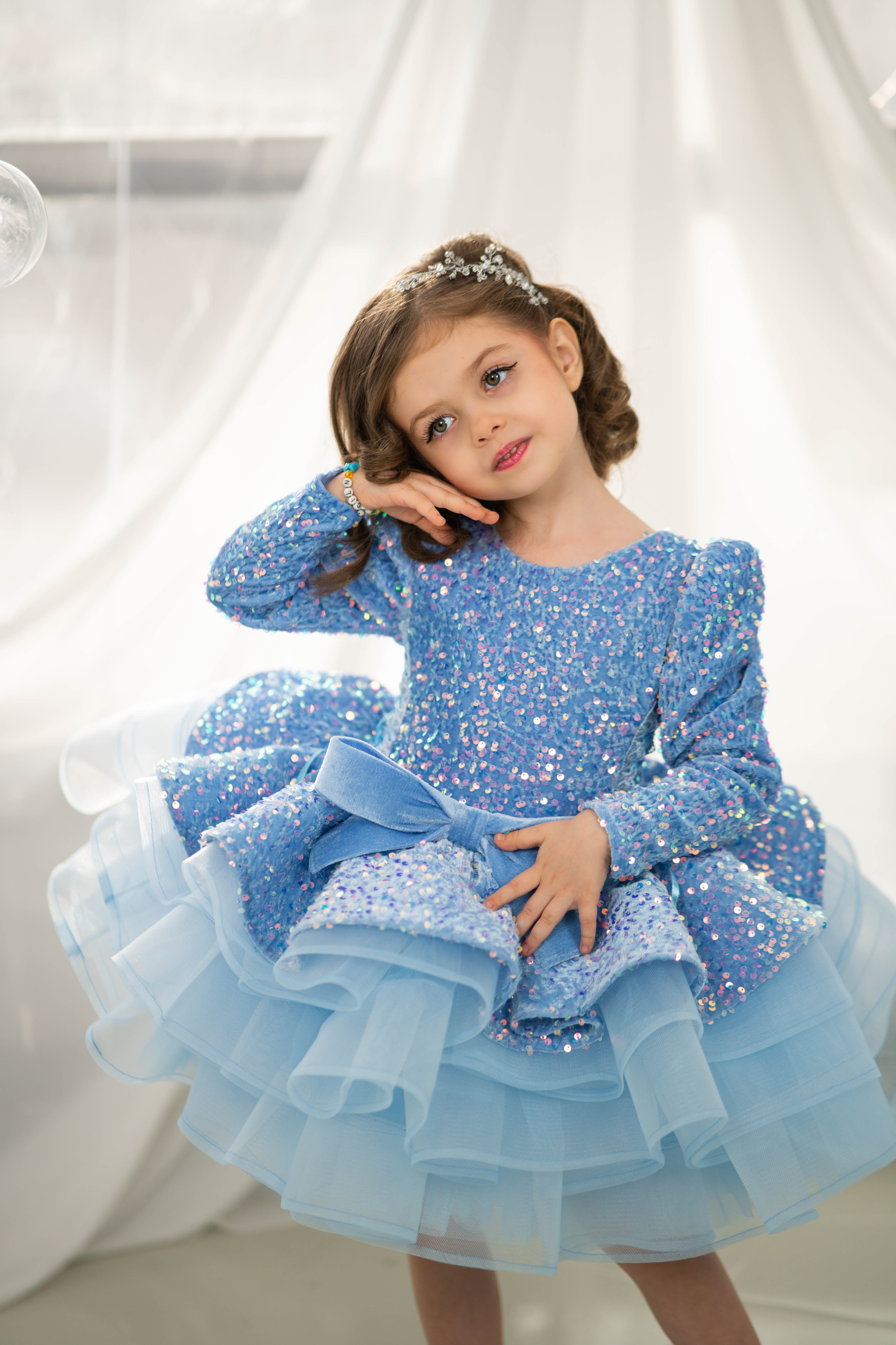 Holiday Dress For Girls (Size 6/7 - Blue - In Stock)