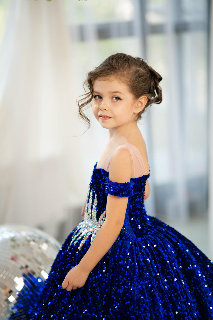 Glitz Pageant Dress For Girl (Size 5-6 - Royal Blue - In Stock)