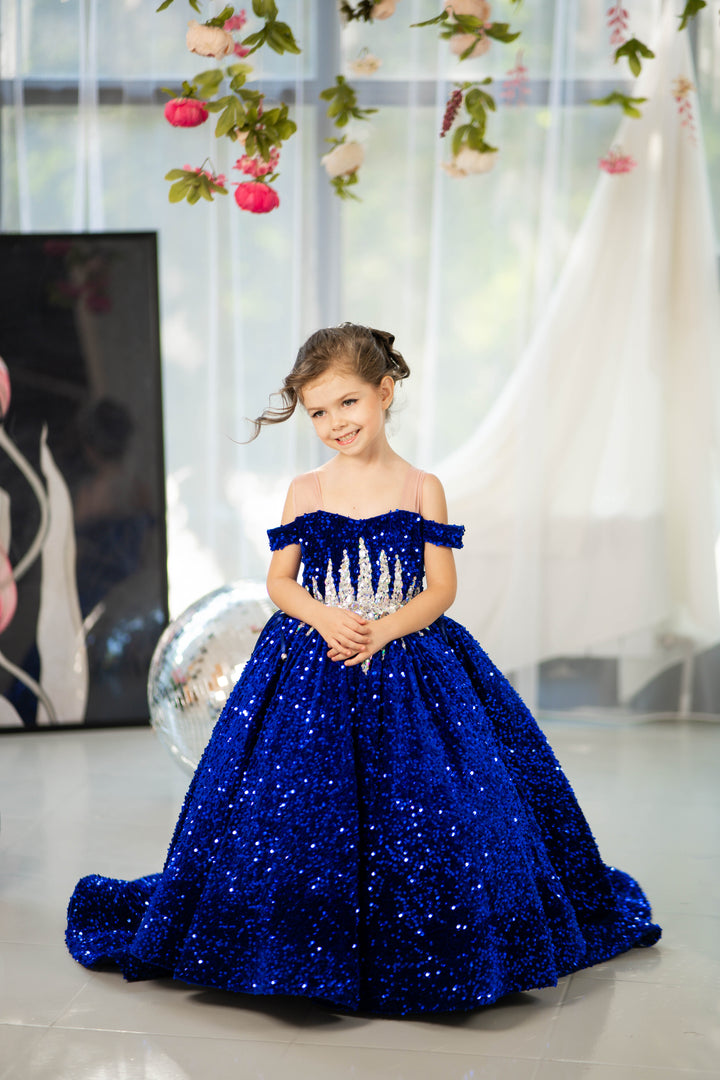 Glitz Pageant Dress For Girl (Size 5-6 - Royal Blue - In Stock)