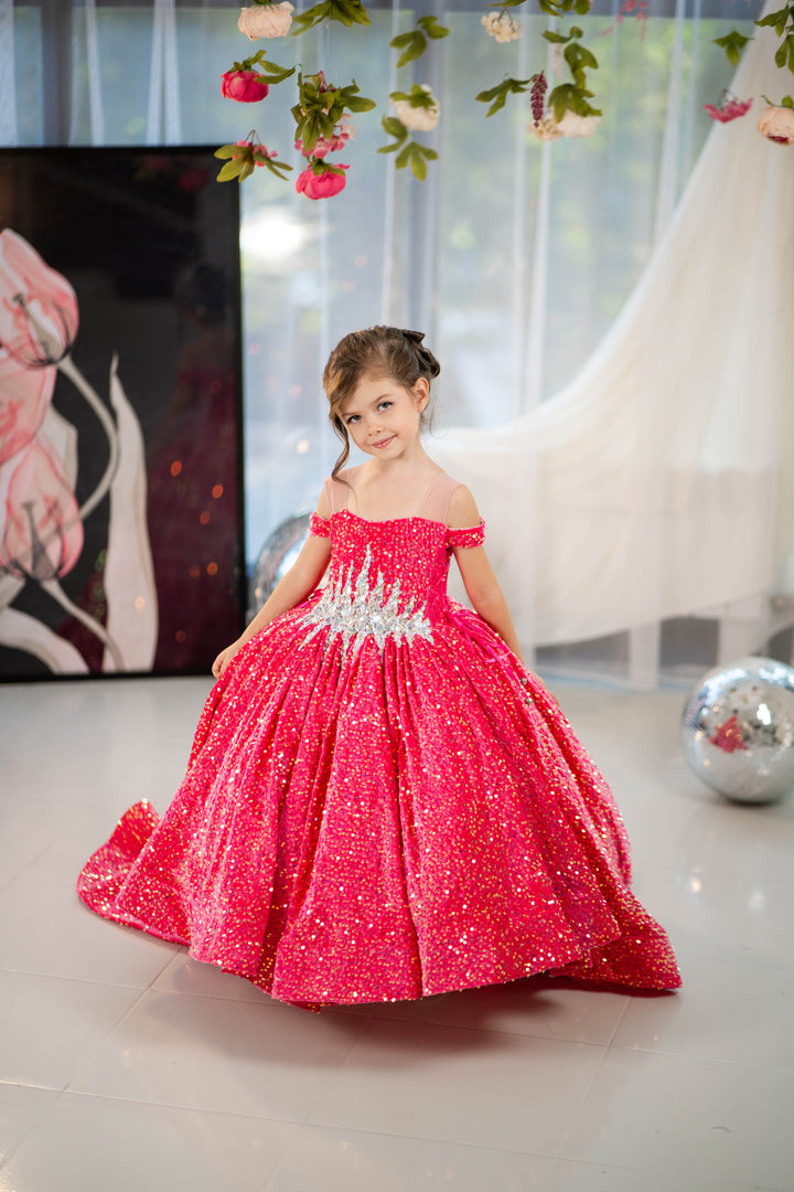 Glitz Pageant Dress For Girls (Size 4-5 - Bright Pink - In Stock)