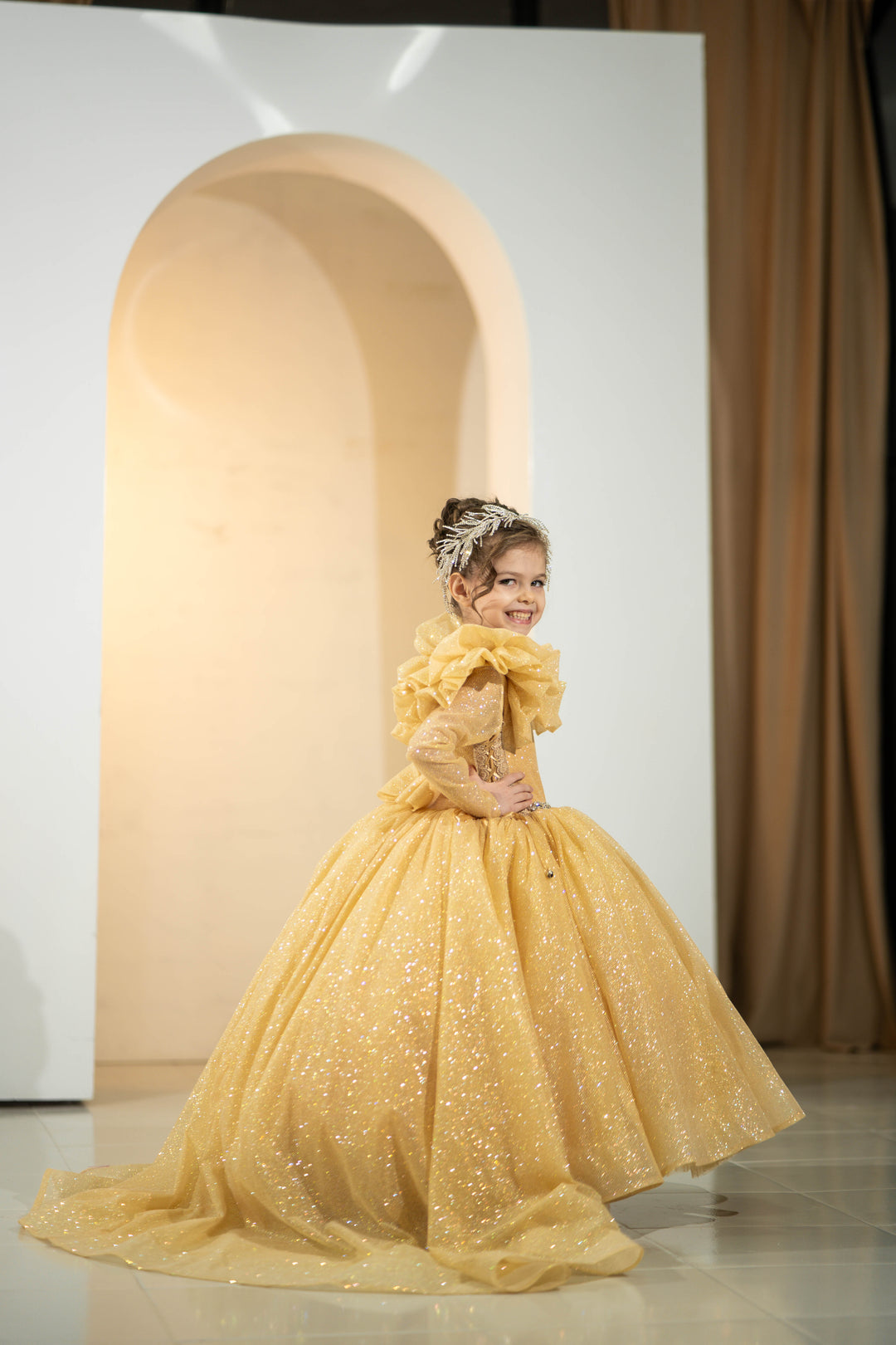 Children Pageant Gown (Size 5-6 - Gold - In Stock)