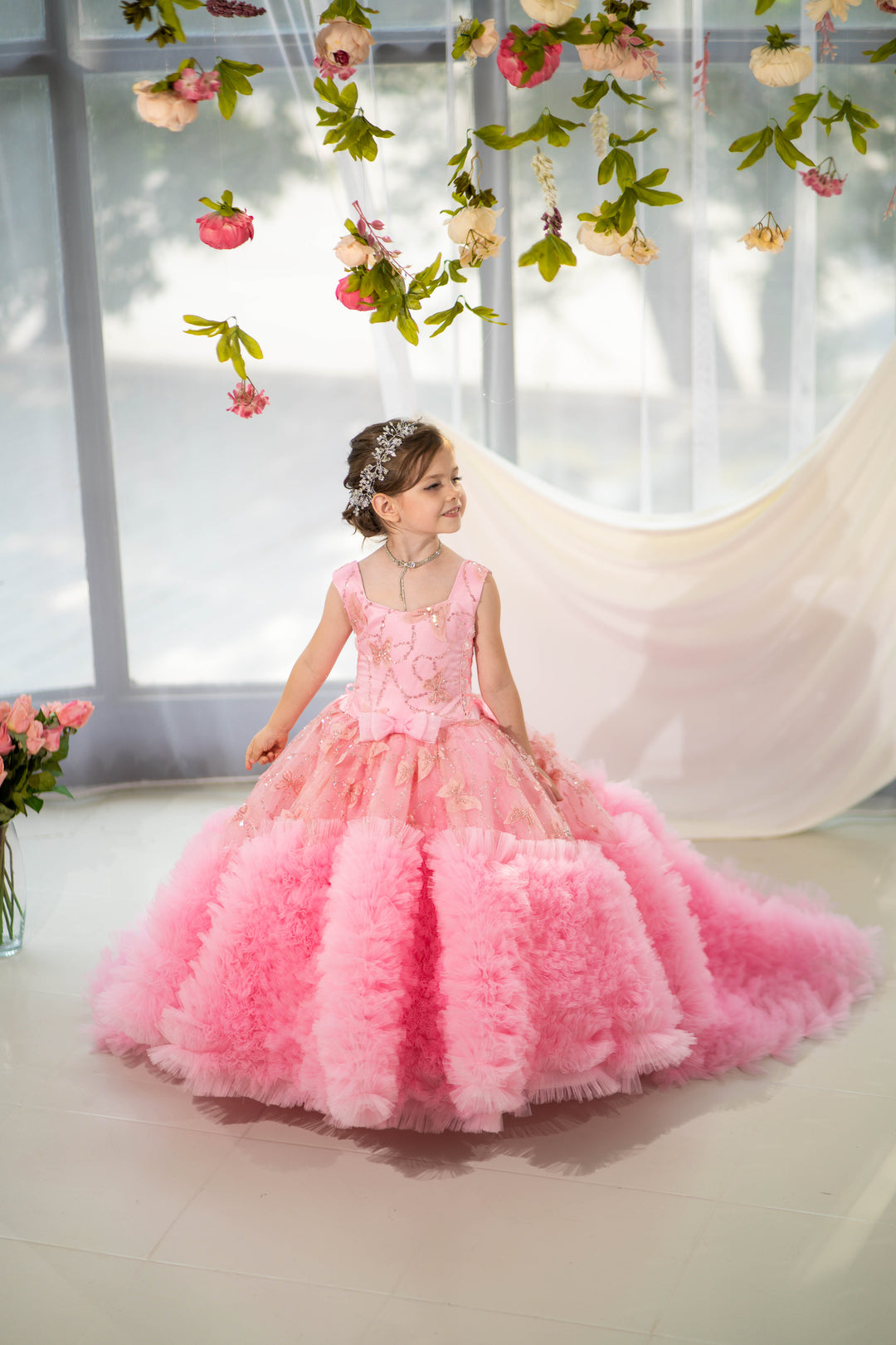 Blush pink birthday baby girl gown, first year birthday party dress, gown with train for baby, gorgeous fluffy dress for kids, tulle dress, Girls formal dress long, Ball dress for girls, Luxury dress for kids, Prom dress for kids, Blush dress, Toddler wedding dress, Tulle gown girls, Blush Flower Girl Dress, Lace flower girl dress, Girls ball gown, adorable girls&