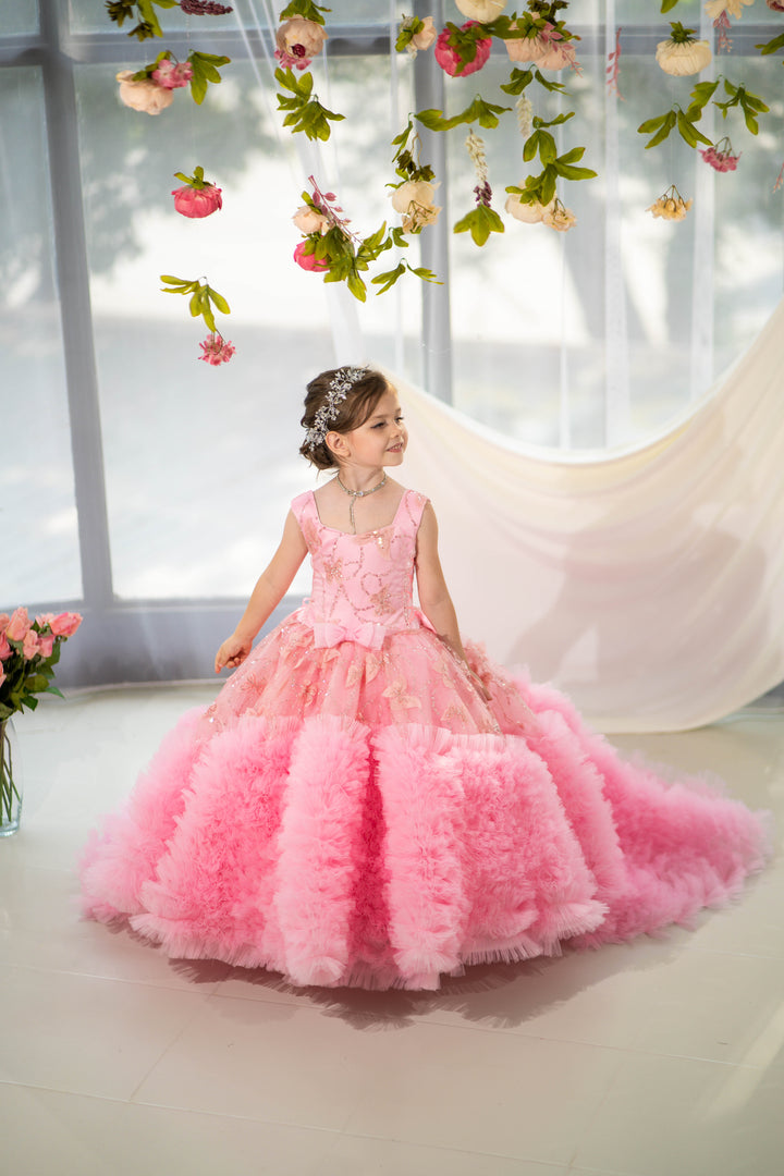 Blush pink birthday baby girl gown, first year birthday party dress, gown with train for baby, gorgeous fluffy dress for kids, tulle dress, Girls formal dress long, Ball dress for girls, Luxury dress for kids, Prom dress for kids, Blush dress, Toddler wedding dress, Tulle gown girls, Blush Flower Girl Dress, Lace flower girl dress, Girls ball gown, adorable girls&