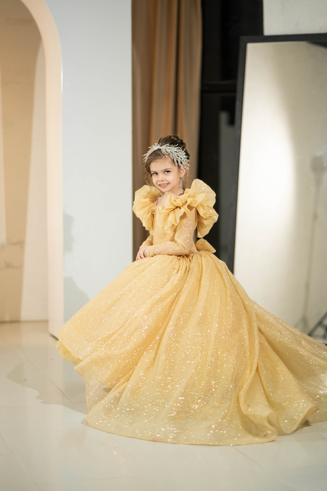 Children Pageant Gown (Size 5-6 - Gold - In Stock)