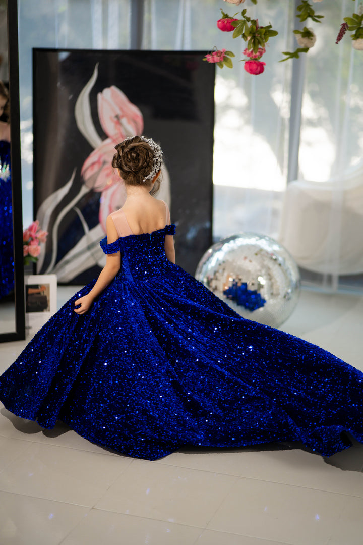 Glitz Pageant Dress For Girl (Size 5-6 - Royal Blue - In Stock)