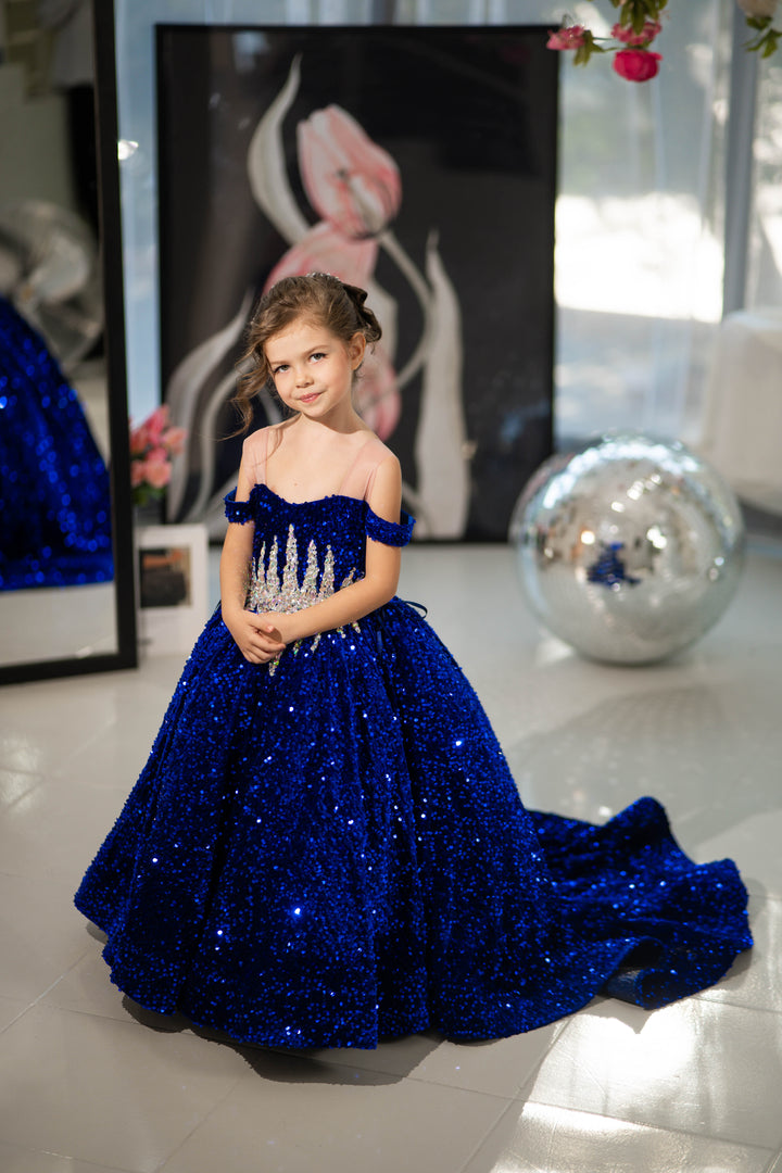 Glitz Pageant Dress For Girl (Size 5-6 - Royal Blue - In Stock)