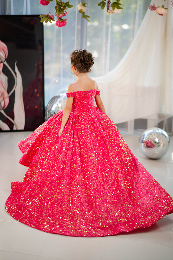 Glitz Pageant Dress For Girls (Size 4-5 - Bright Pink - In Stock)