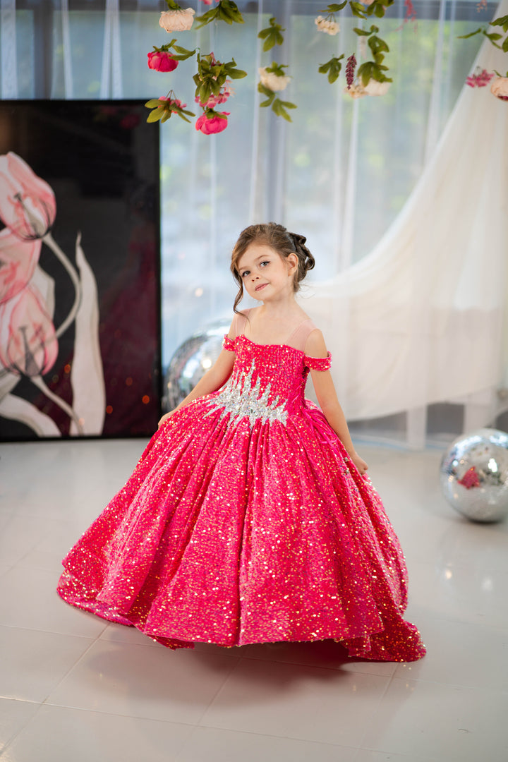 Glitz Pageant Dress For Girls (Size 4-5 - Bright Pink - In Stock)