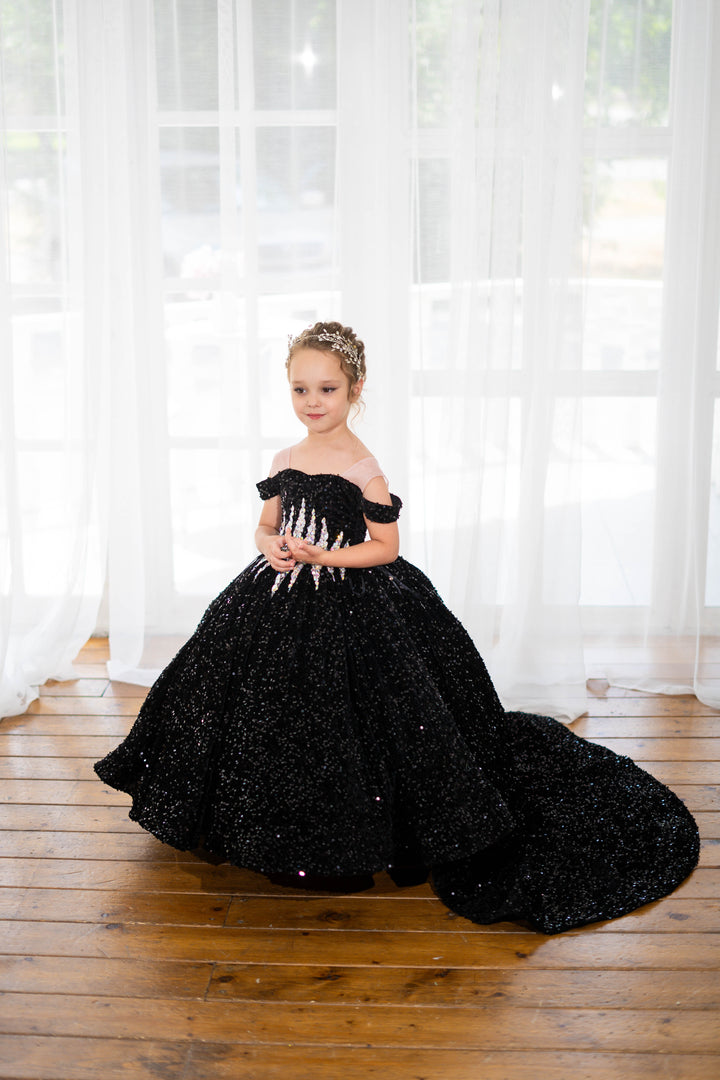 Black Glitz Pageant Dress For Girls