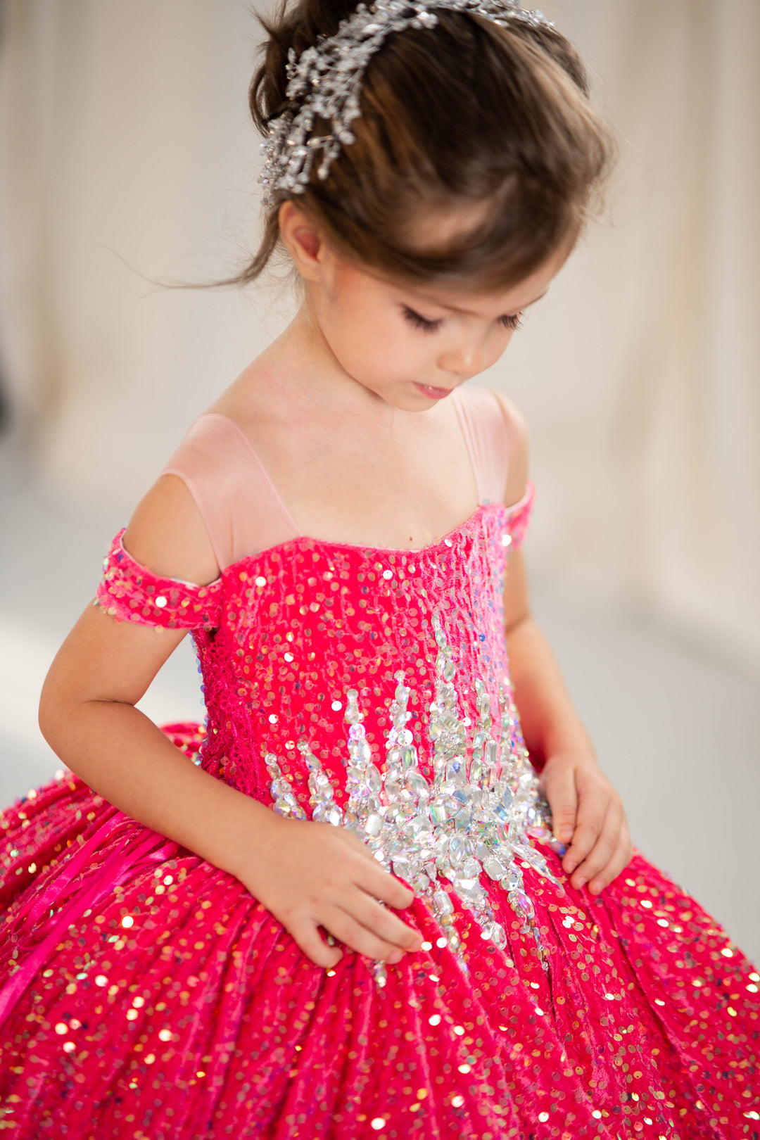 Glitz Pageant Dress For Girls (Size 4-5 - Bright Pink - In Stock)