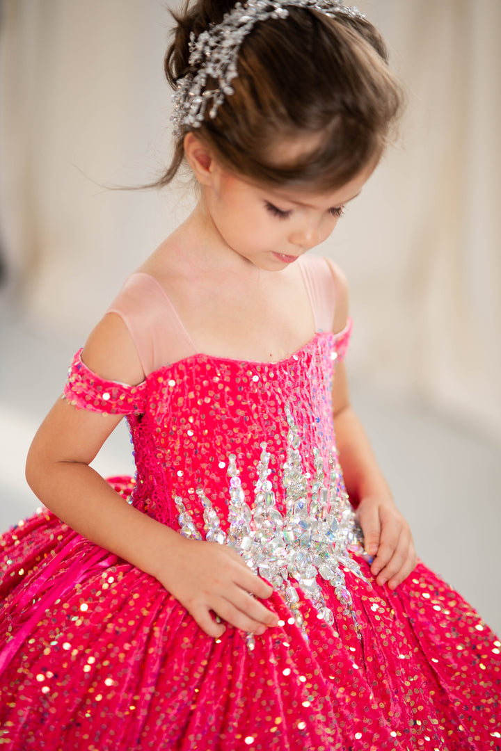 Glitz Pageant Dress For Girls (Size 4-5 - Bright Pink - In Stock)