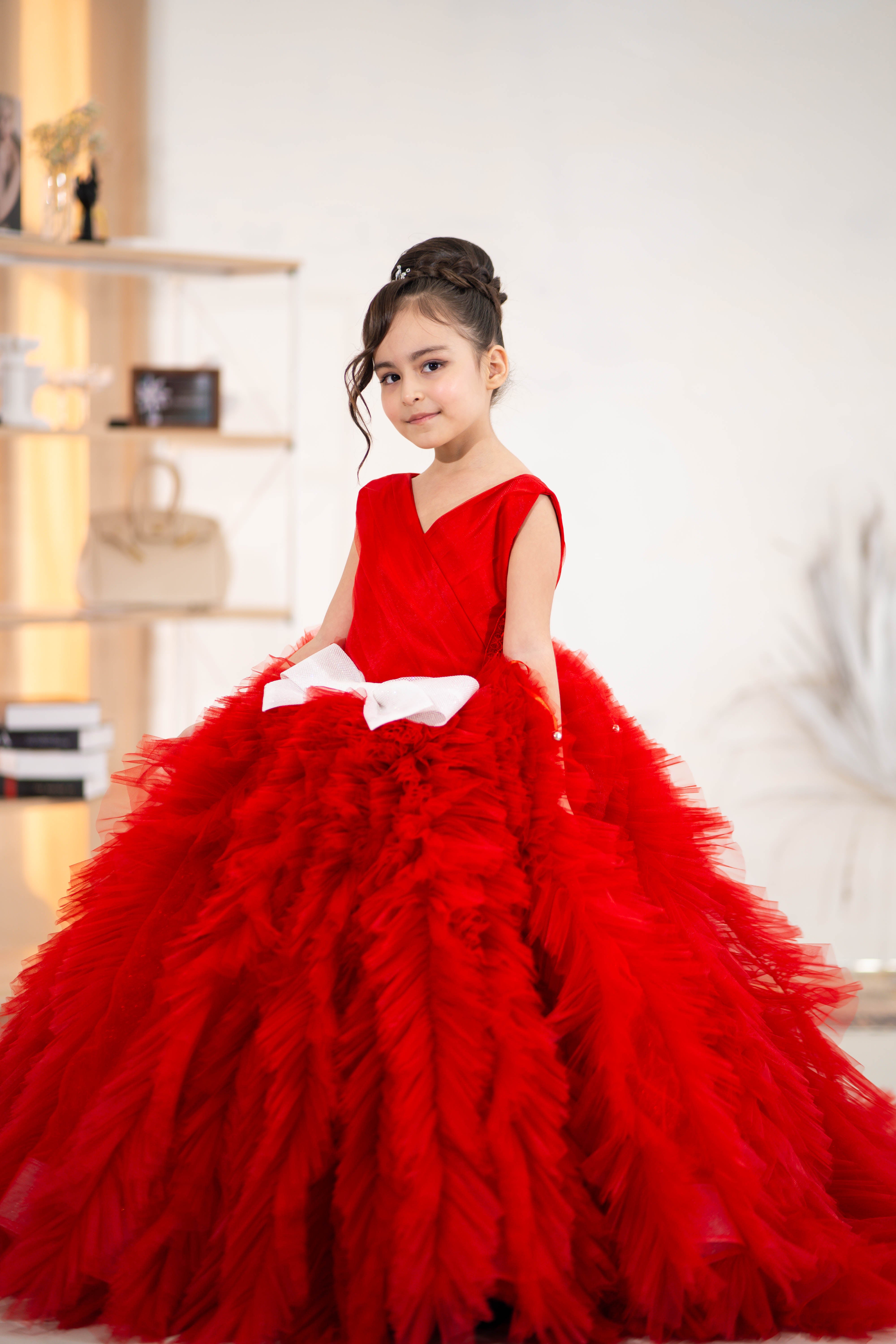 Christmas pageant gown, red couture dress, junior bridesmaid dress, maxi prom dress with train, baby princess dress, tulle pageant dress, special occasion dress for girls, ivory flower girl dress, white toddler flower girl dress, tutu dress, princess dress, tulle flower girl dress, pageant photoshoot dress, little girl party dress, little girl party dress, toddler ball gown, elegant kids dress, girls' formal wear, girls' special event outfit, children's formal attire, kids' fancy dress, toddler party gown,