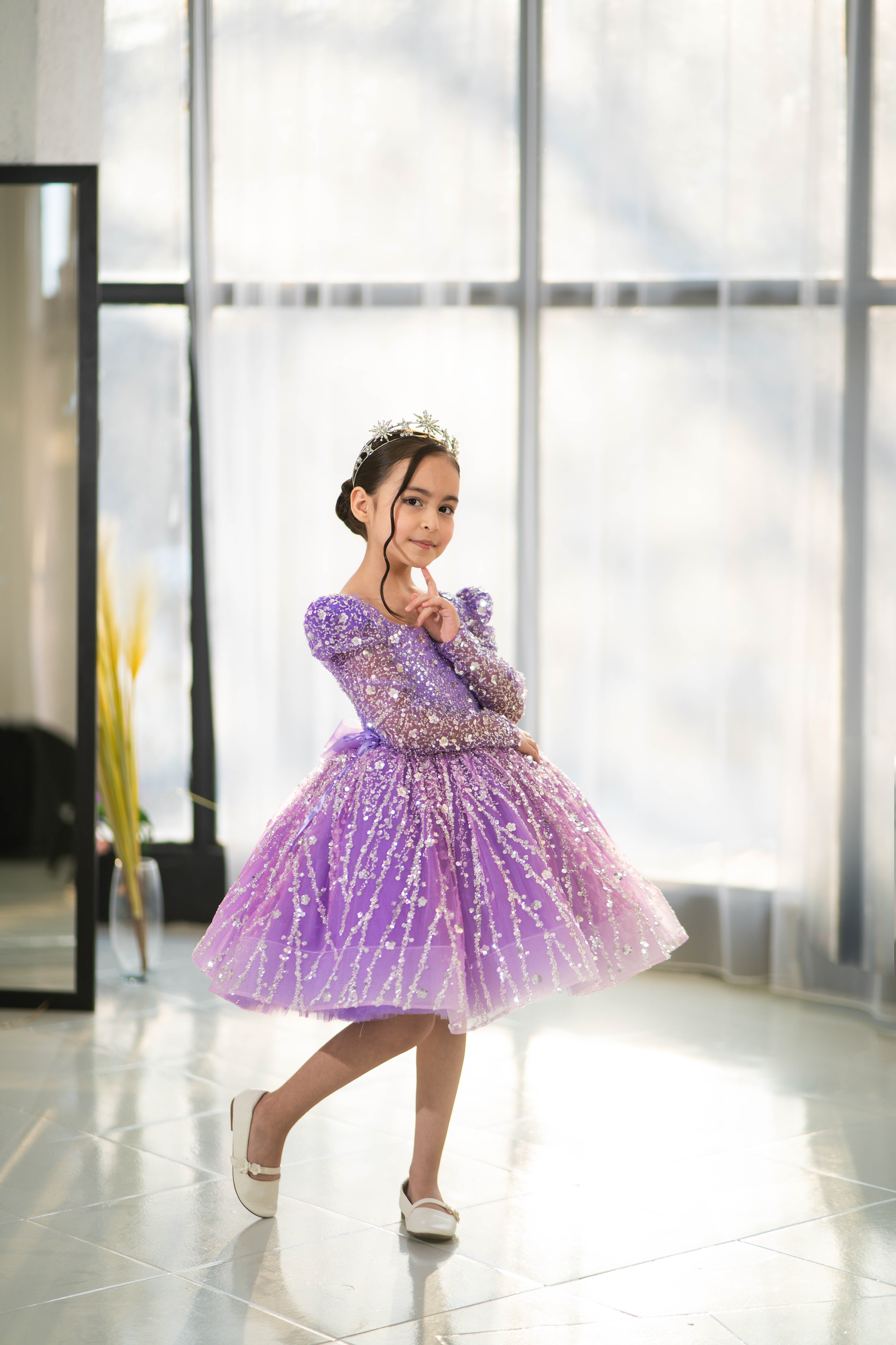 Princess Dress For Girls (Size 6-7- Lilac - In Stock)