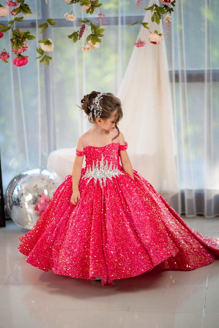 Glitz Pageant Dress For Girls (Size 4-5 - Bright Pink - In Stock)