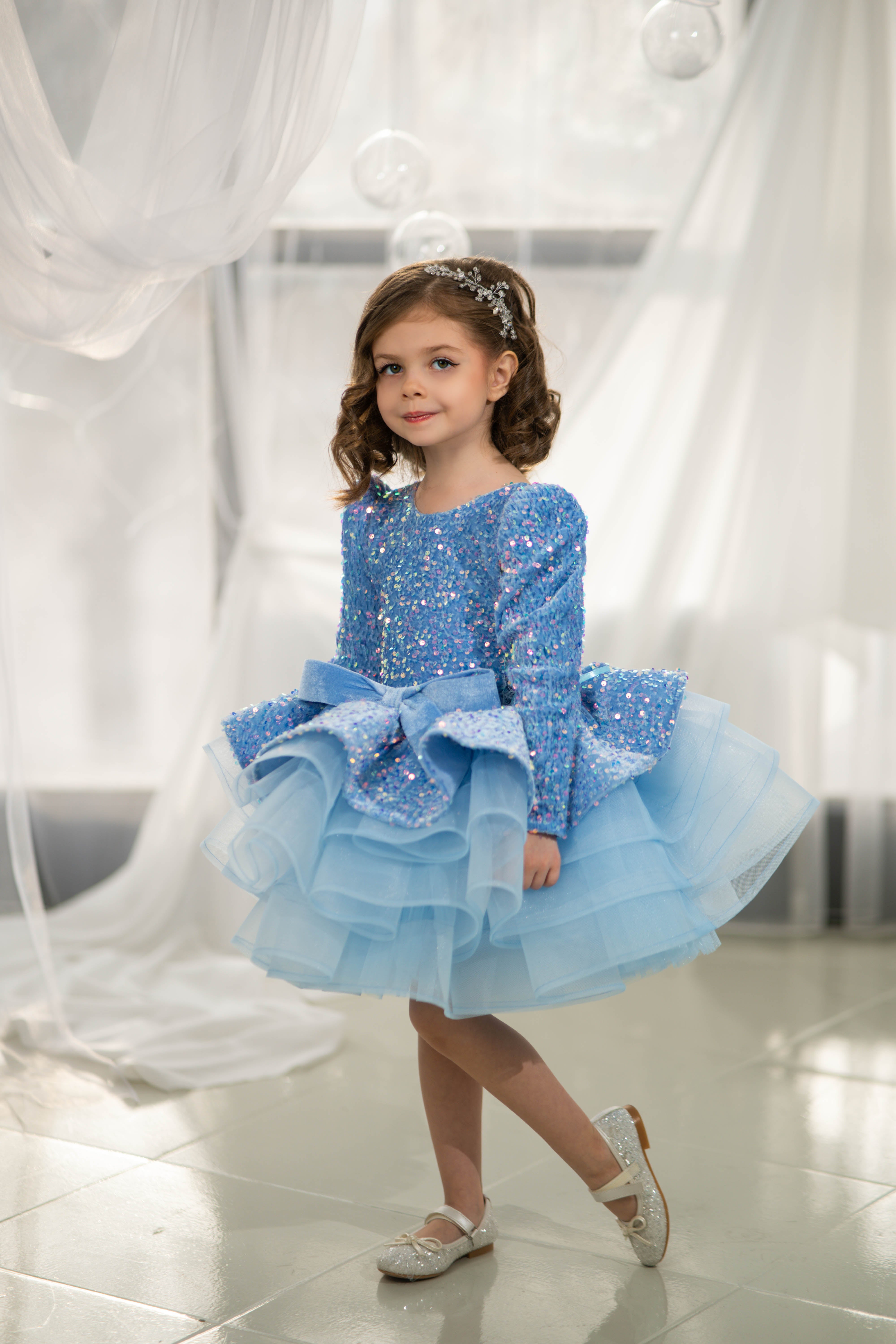 Holiday Dress For Girls (Size 6/7 - Blue - In Stock)