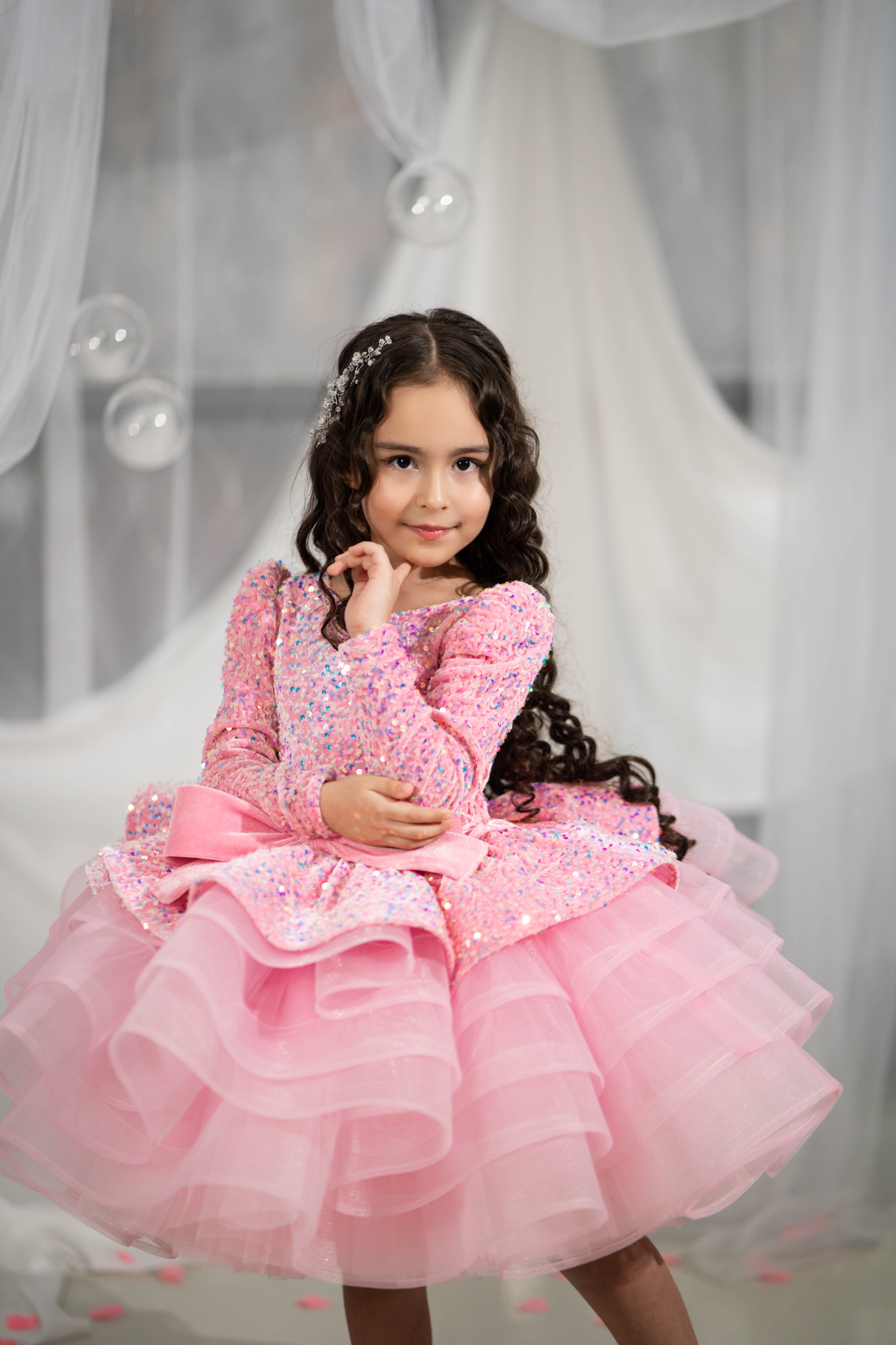 Party Dress For Girls (Size 4-5/Pink/ 1 In Stock)