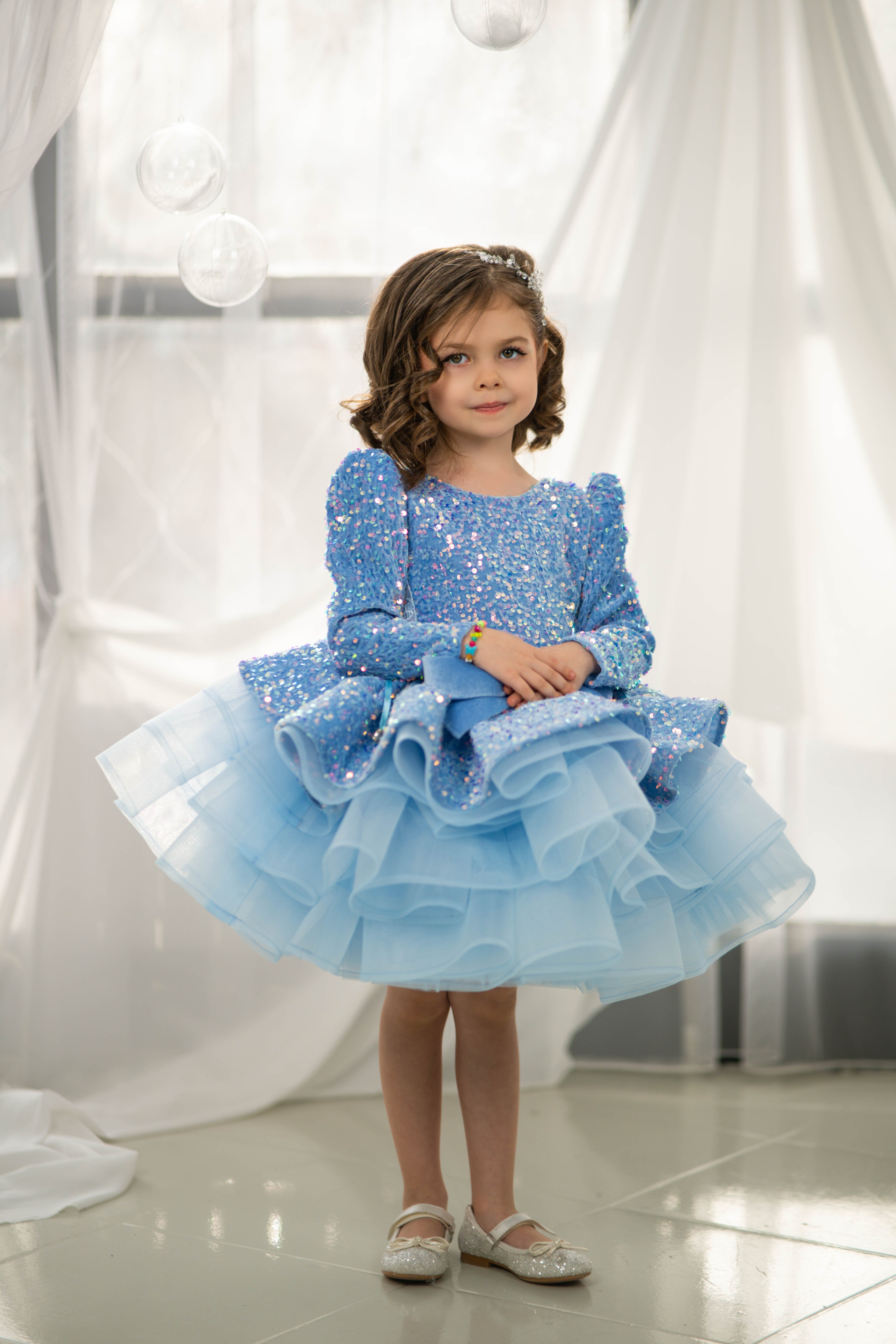 Holiday Dress For Girls (Size 6/7 - Blue - In Stock)