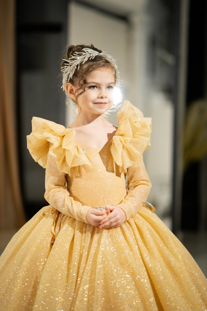 Children Pageant Gown (Size 5-6 - Gold - In Stock)