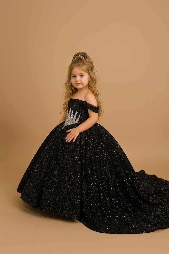 Black Glitz Pageant Dress For Girls