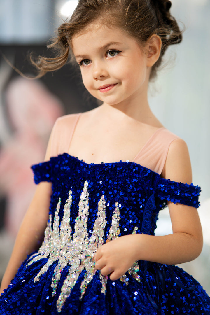 Glitz Pageant Dress For Girl (Size 5-6 - Royal Blue - In Stock)