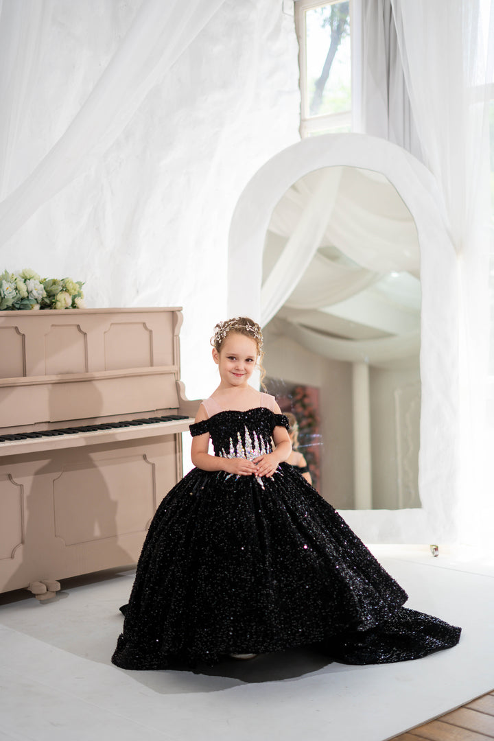 Black Glitz Pageant Dress For Girls