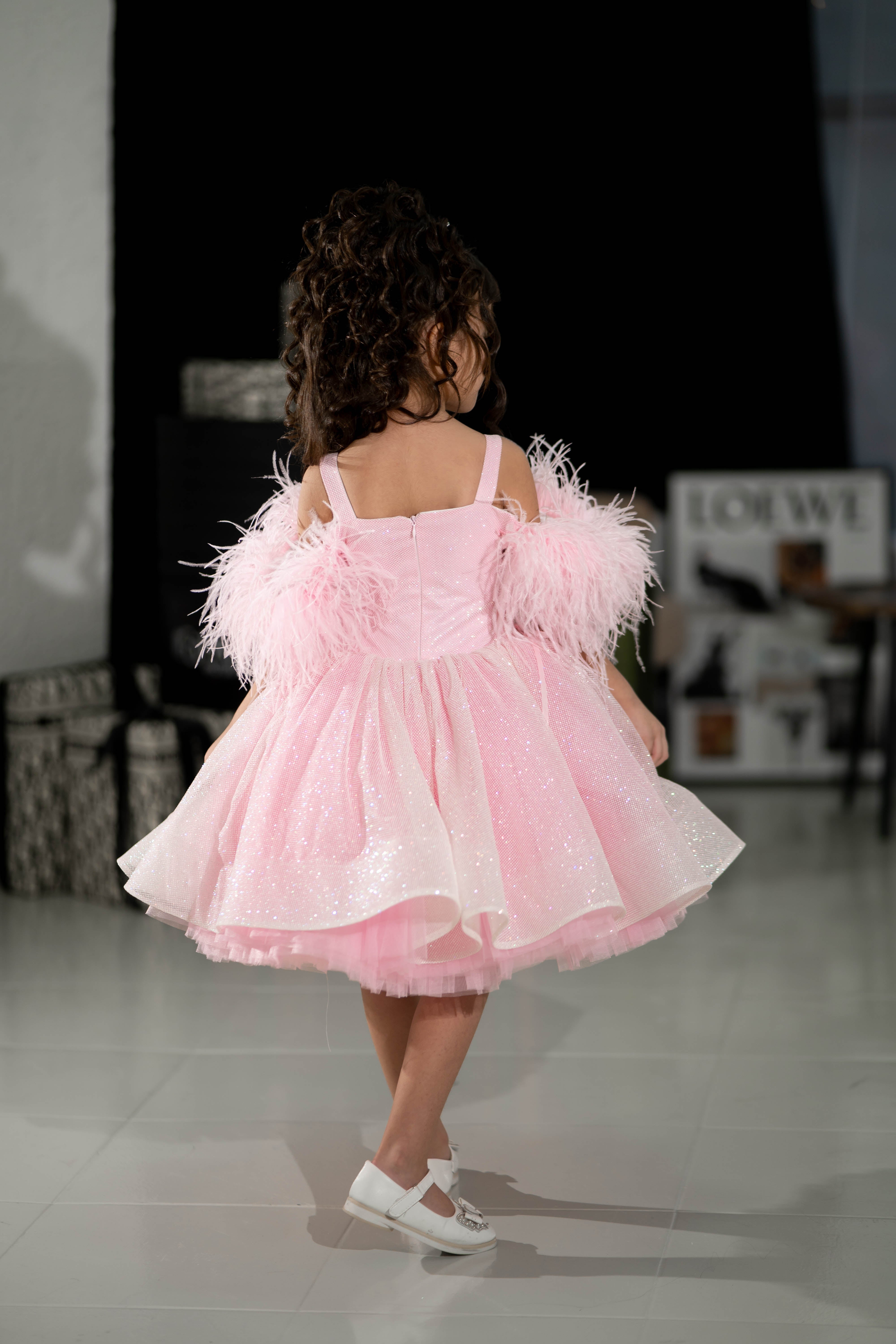 Sparkly Princess Dress with Feathers (Size 5-6/Pink/In Stock)