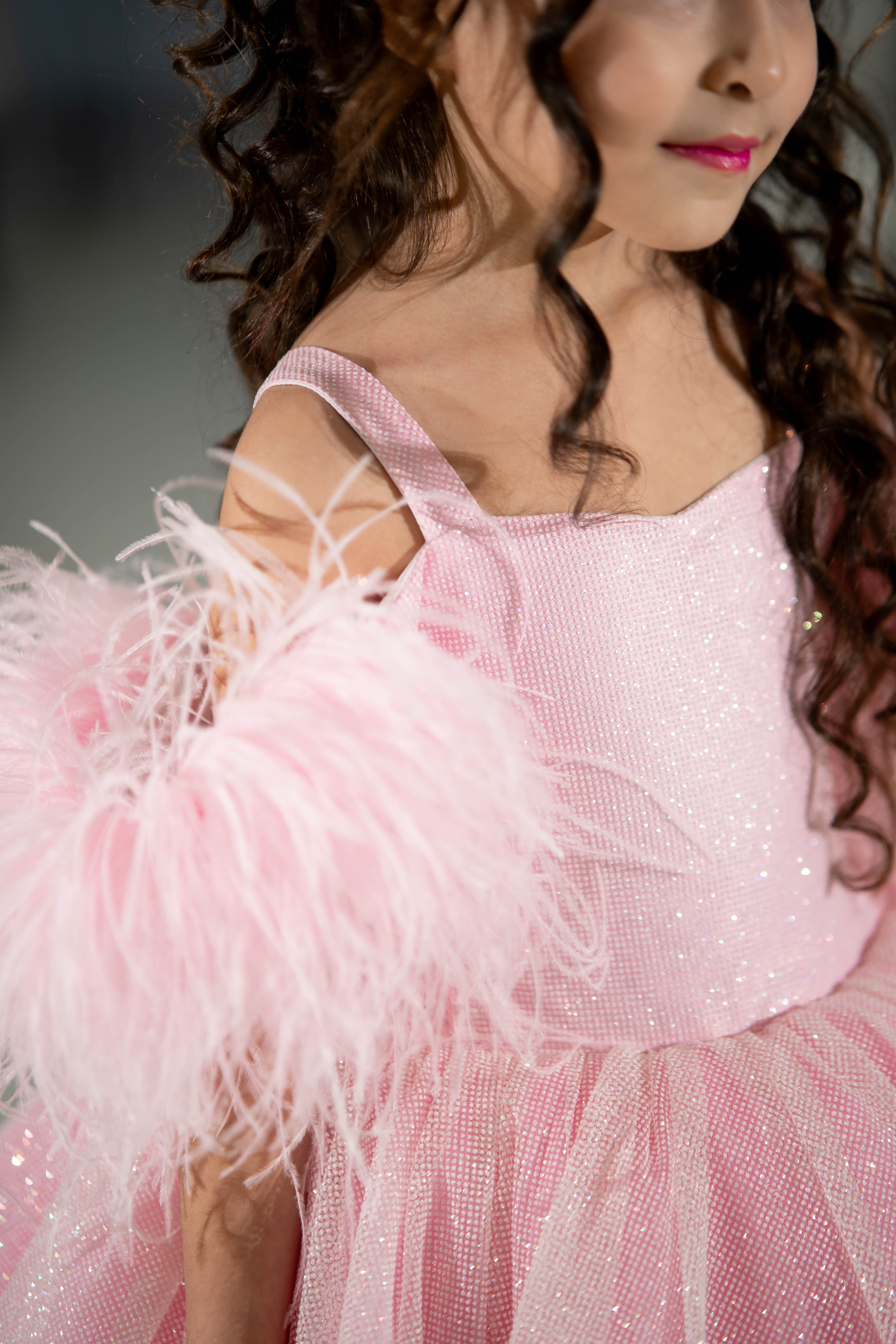 Sparkly Princess Dress with Feathers (Size 5-6/Pink/In Stock)