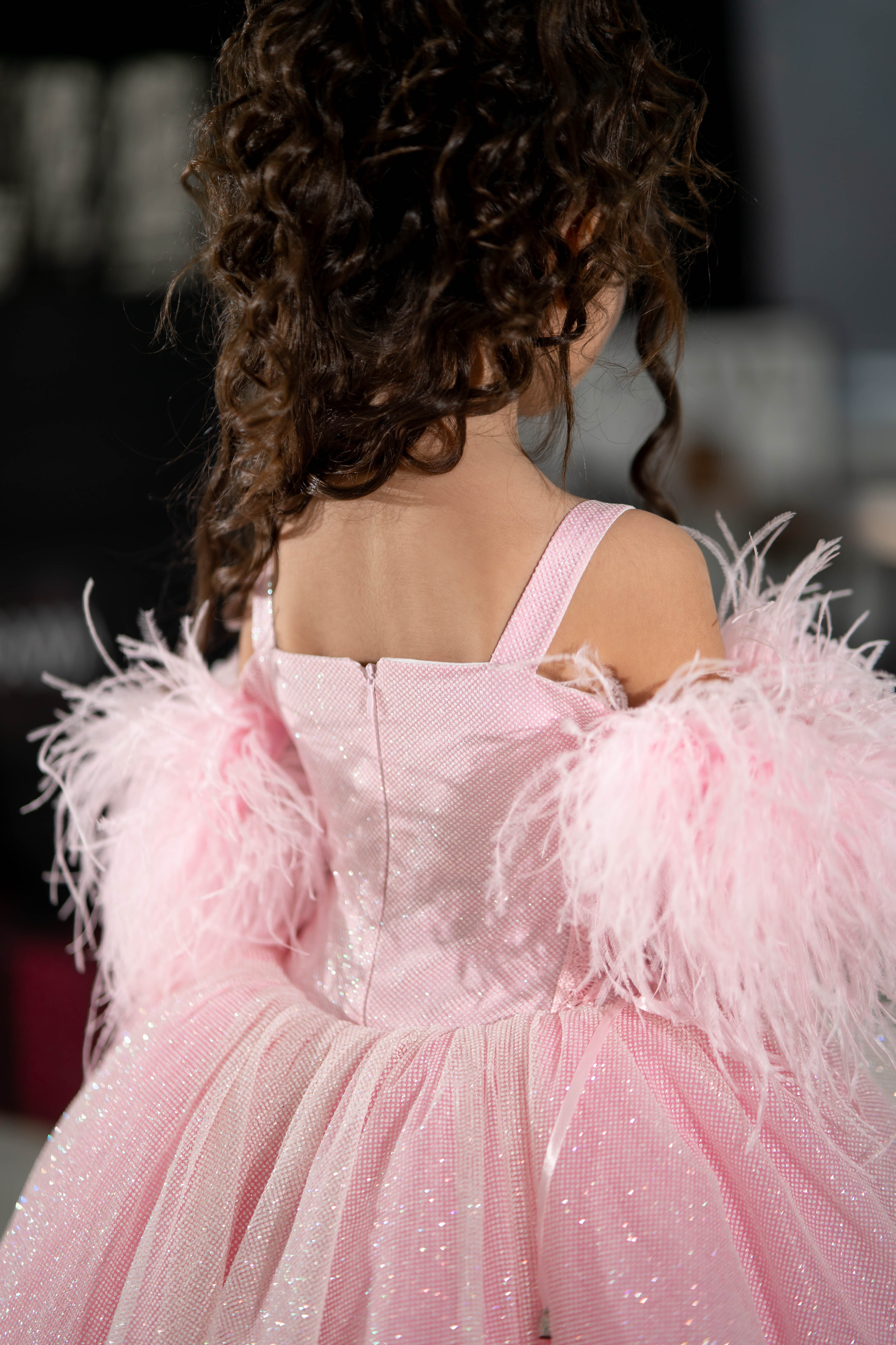 Sparkly Princess Dress with Feathers (Size 5-6/Pink/In Stock)