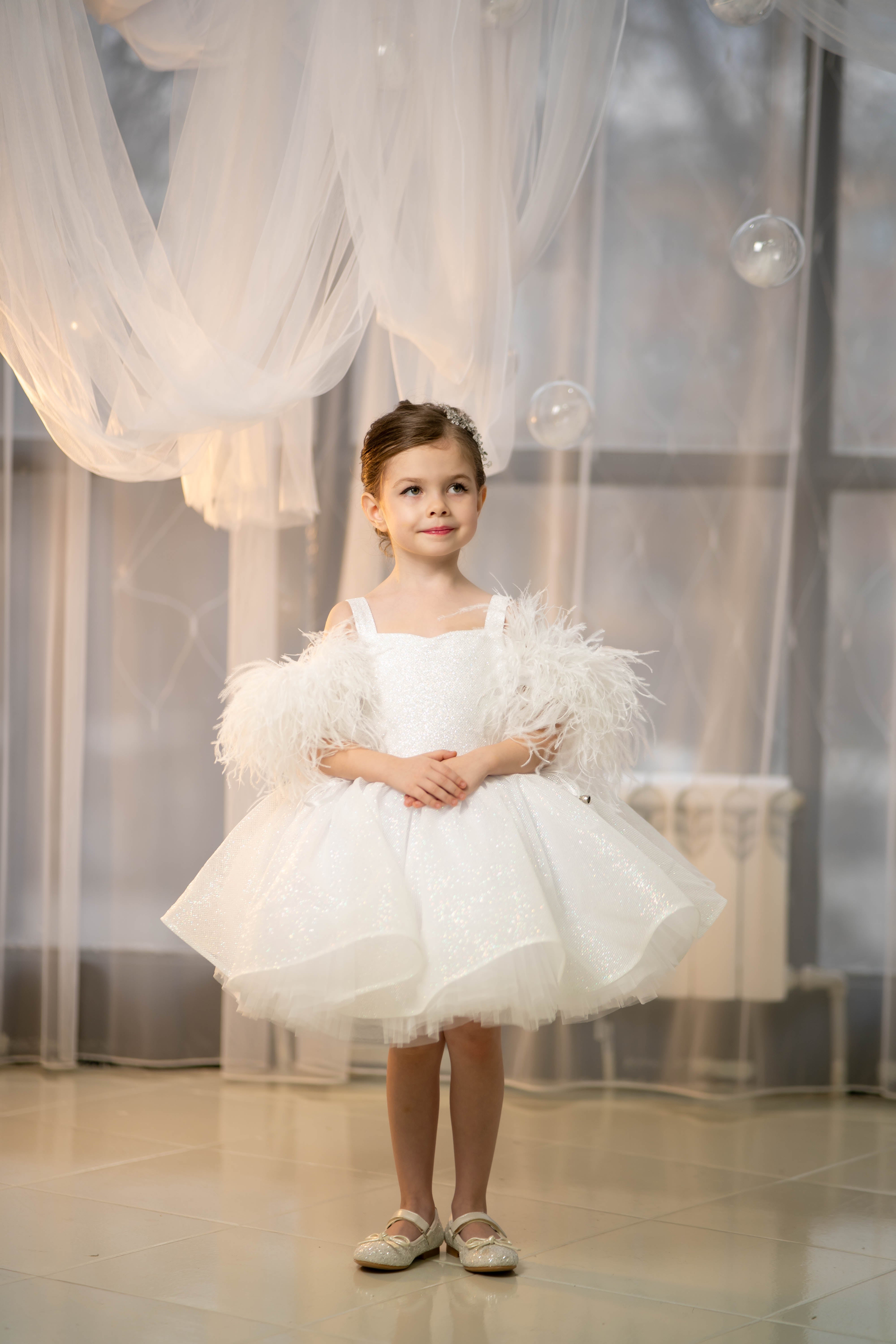 Sparkly Princess Dress with Feathers (Size 5-6/Pink/In Stock)