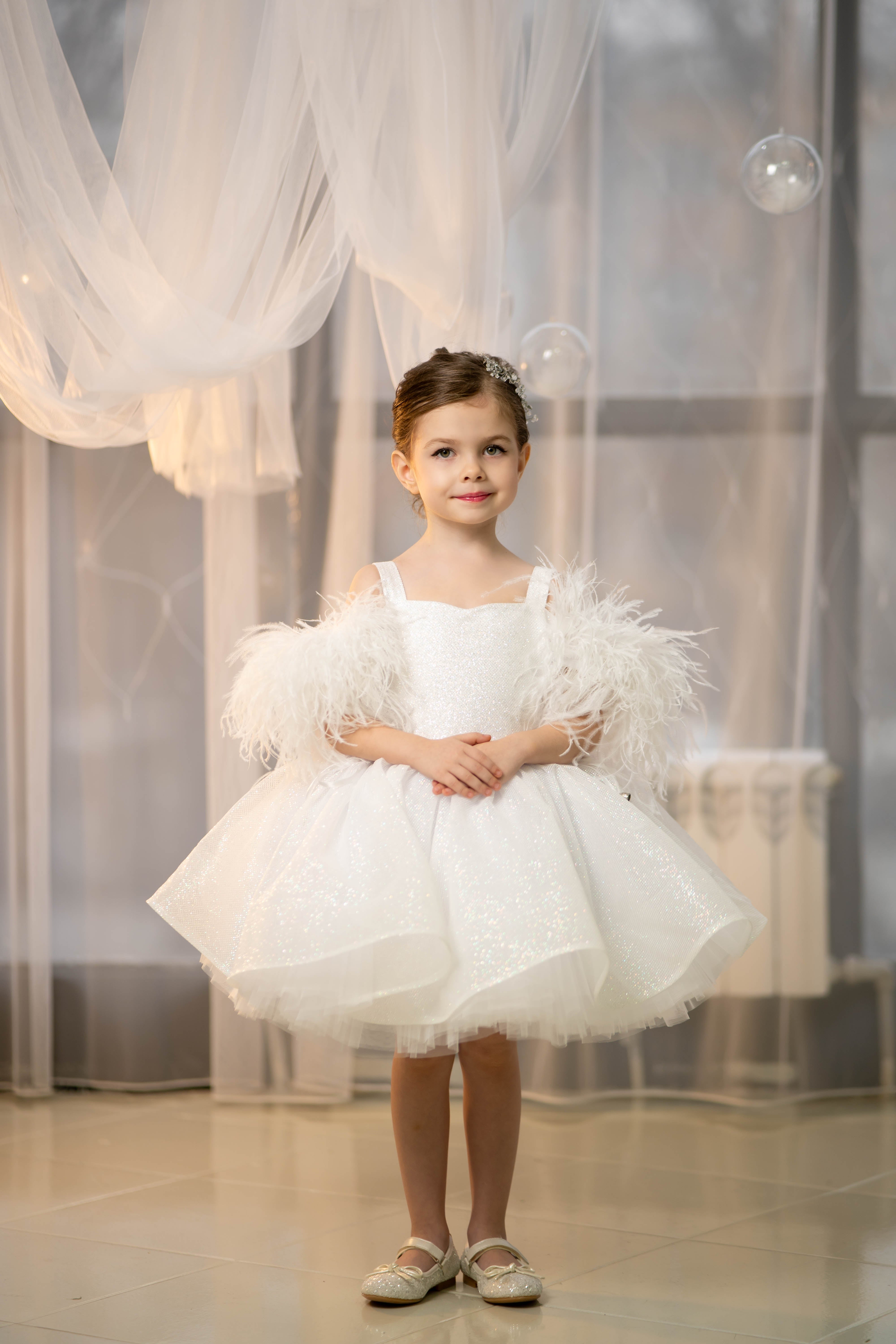 Sparkly Princess Dress with Feathers (Size 5-6/Pink/In Stock)