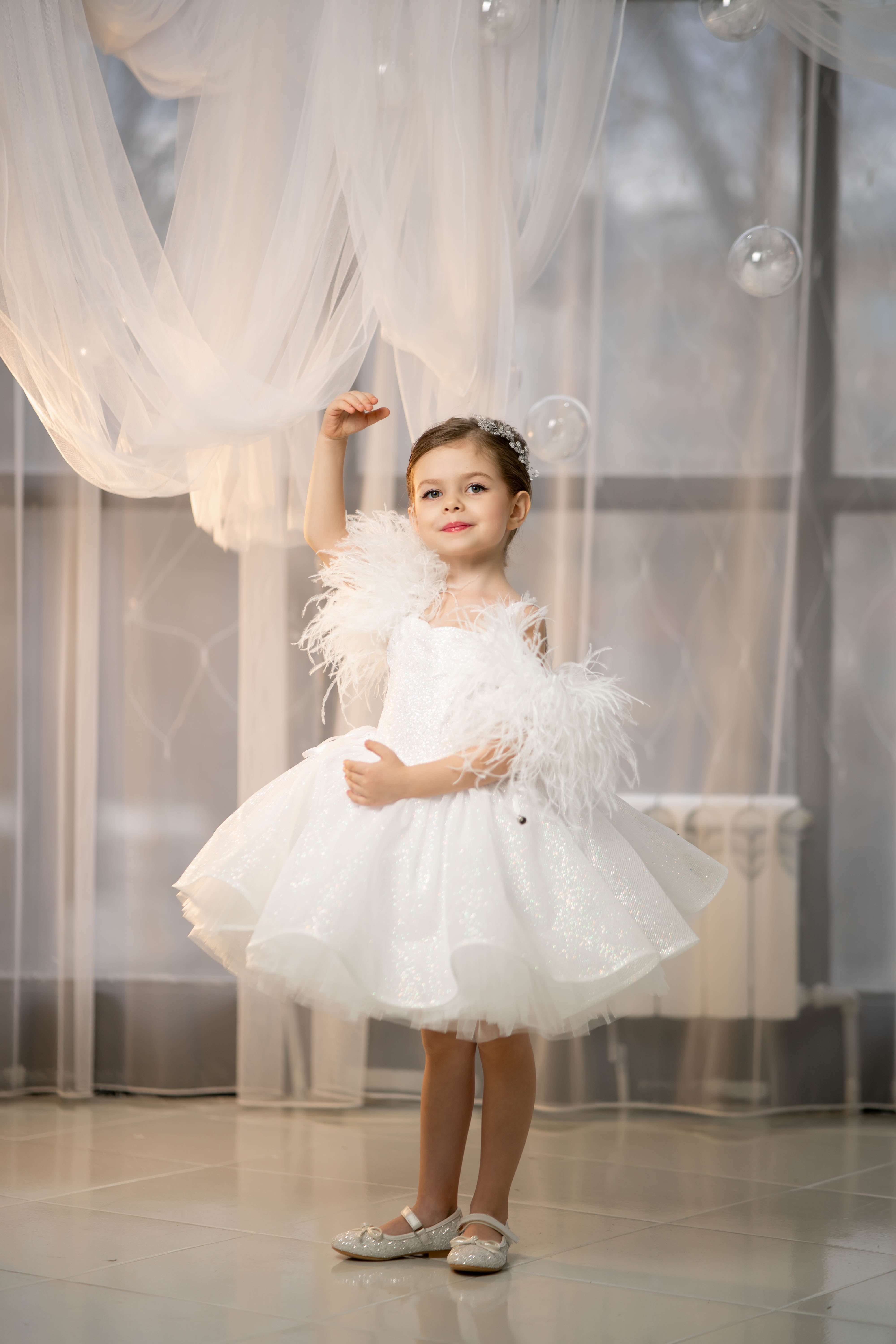 Sparkly Princess Dress with Feathers (Size 5-6/Pink/In Stock)