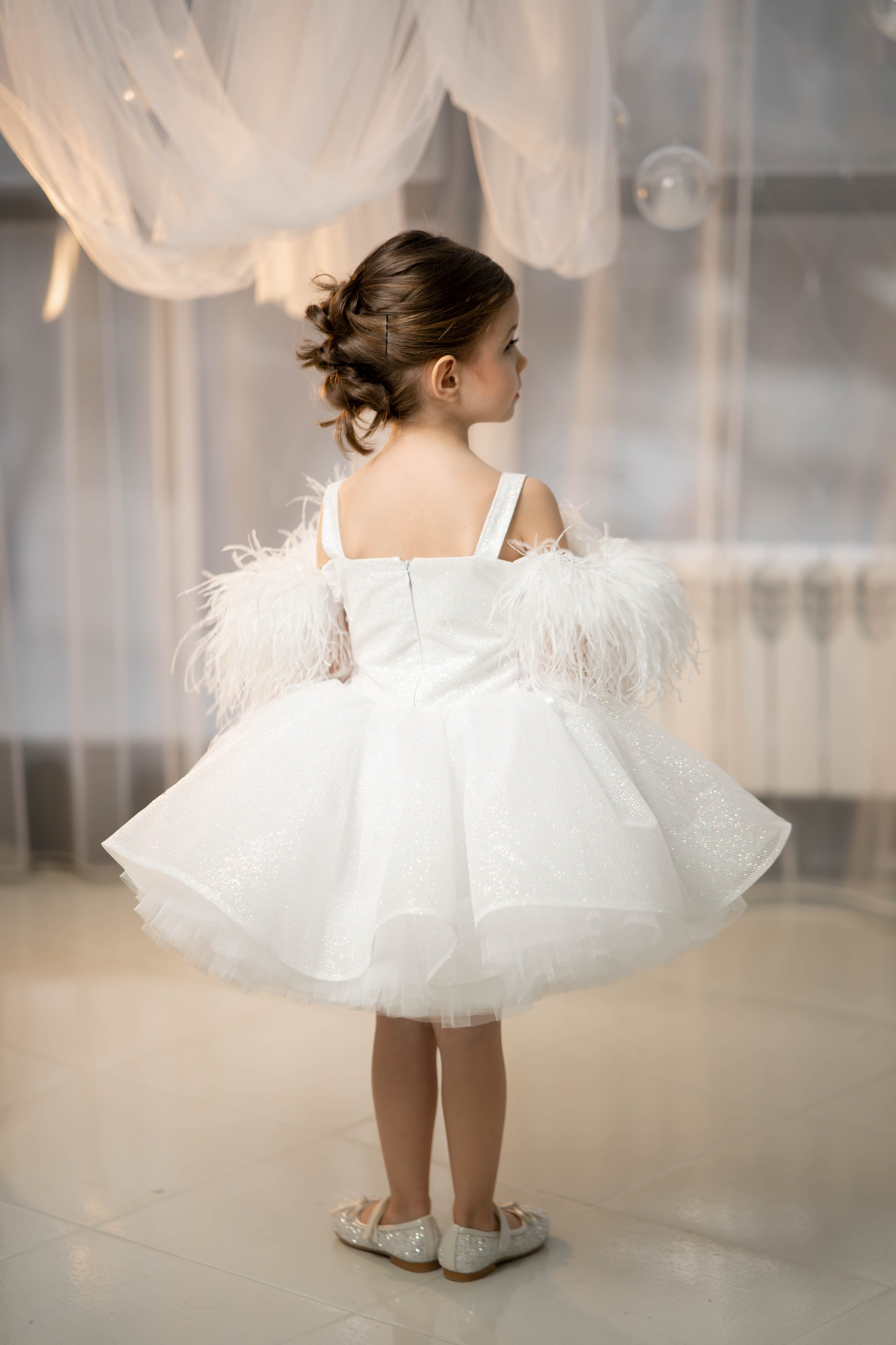 Sparkly Princess Dress with Feathers (Size 5-6/Pink/In Stock)