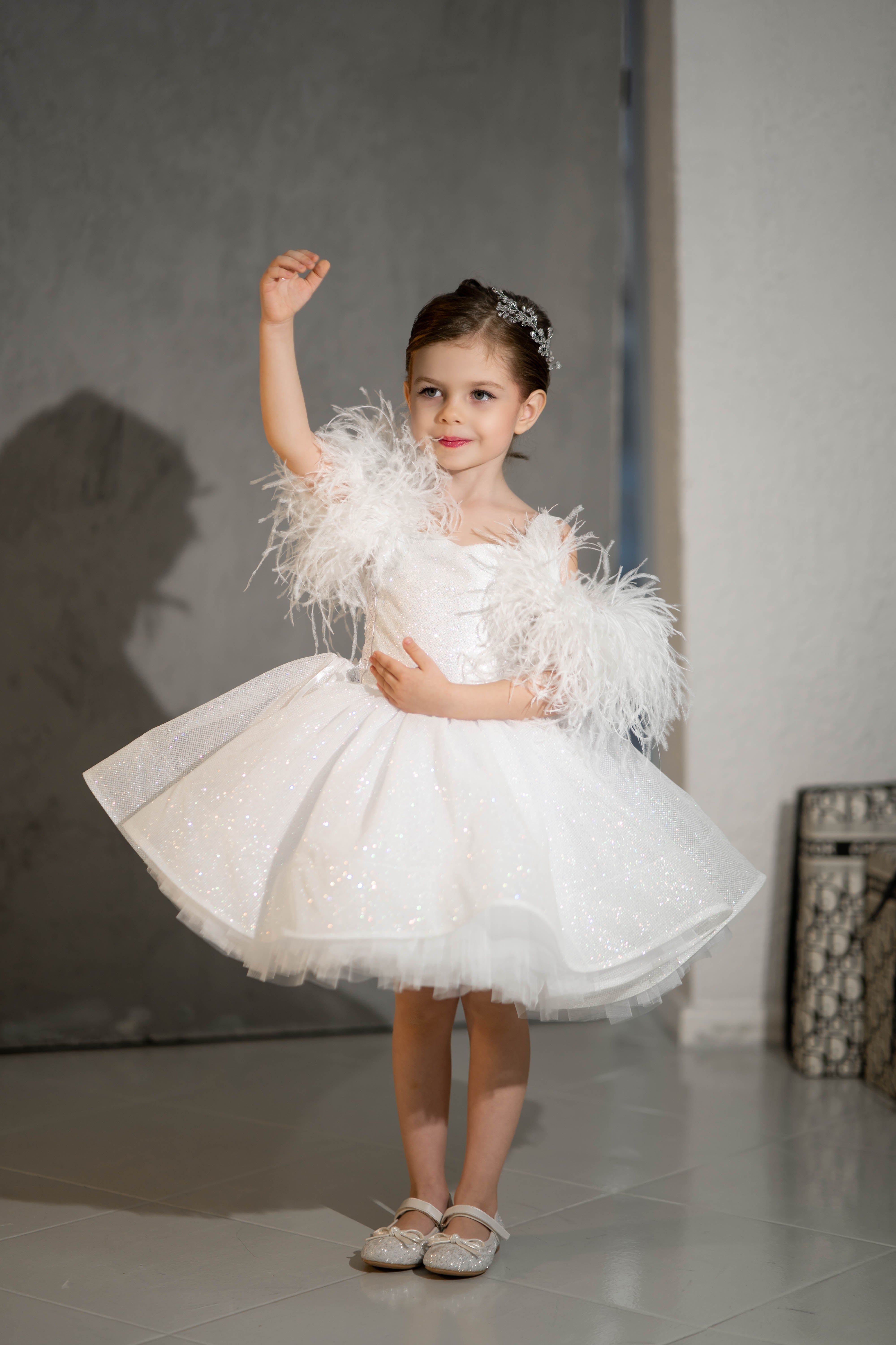 Sparkly Princess Dress with Feathers (Size 5-6/Pink/In Stock)