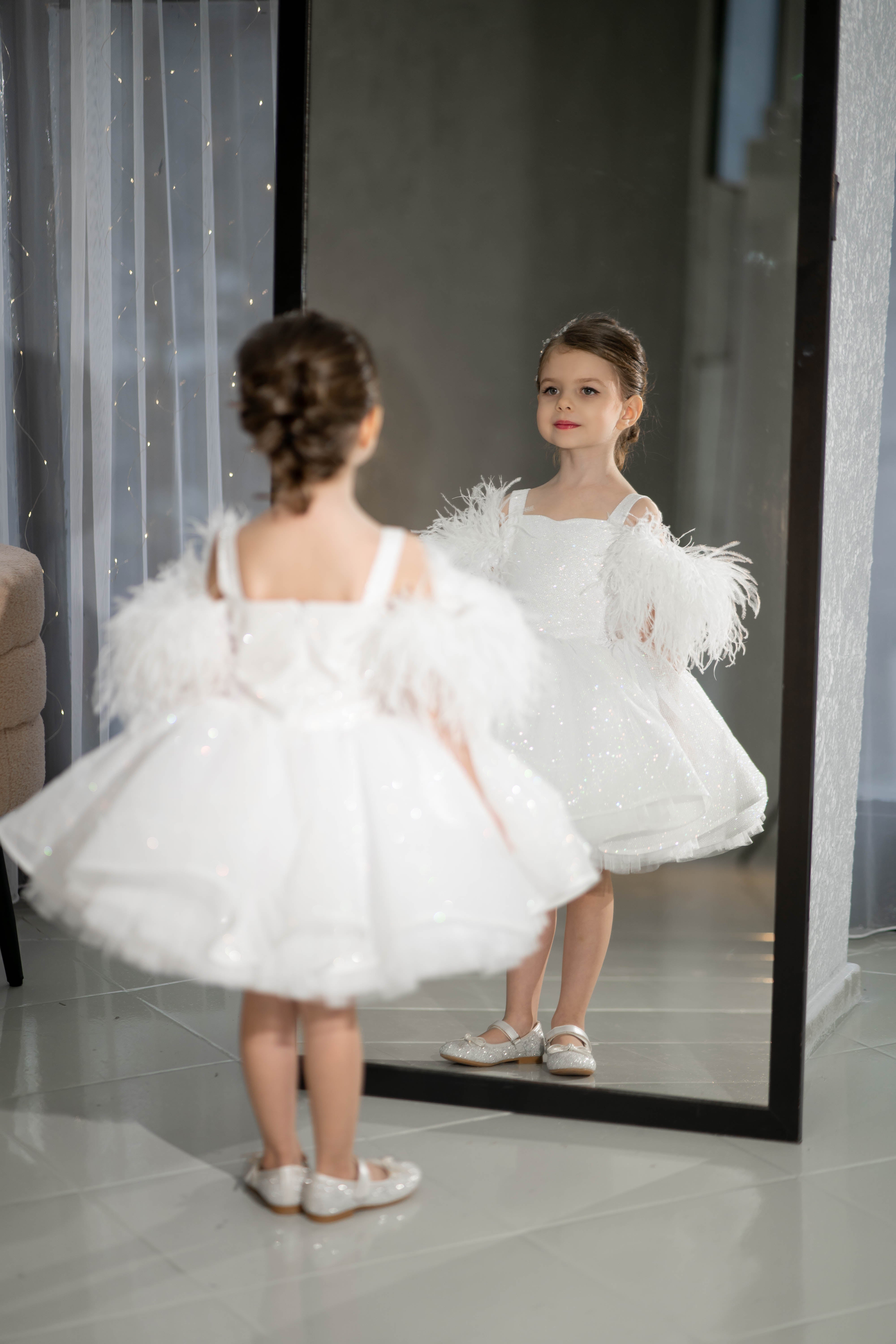 Sparkly Princess Dress with Feathers (Size 5-6/Pink/In Stock)