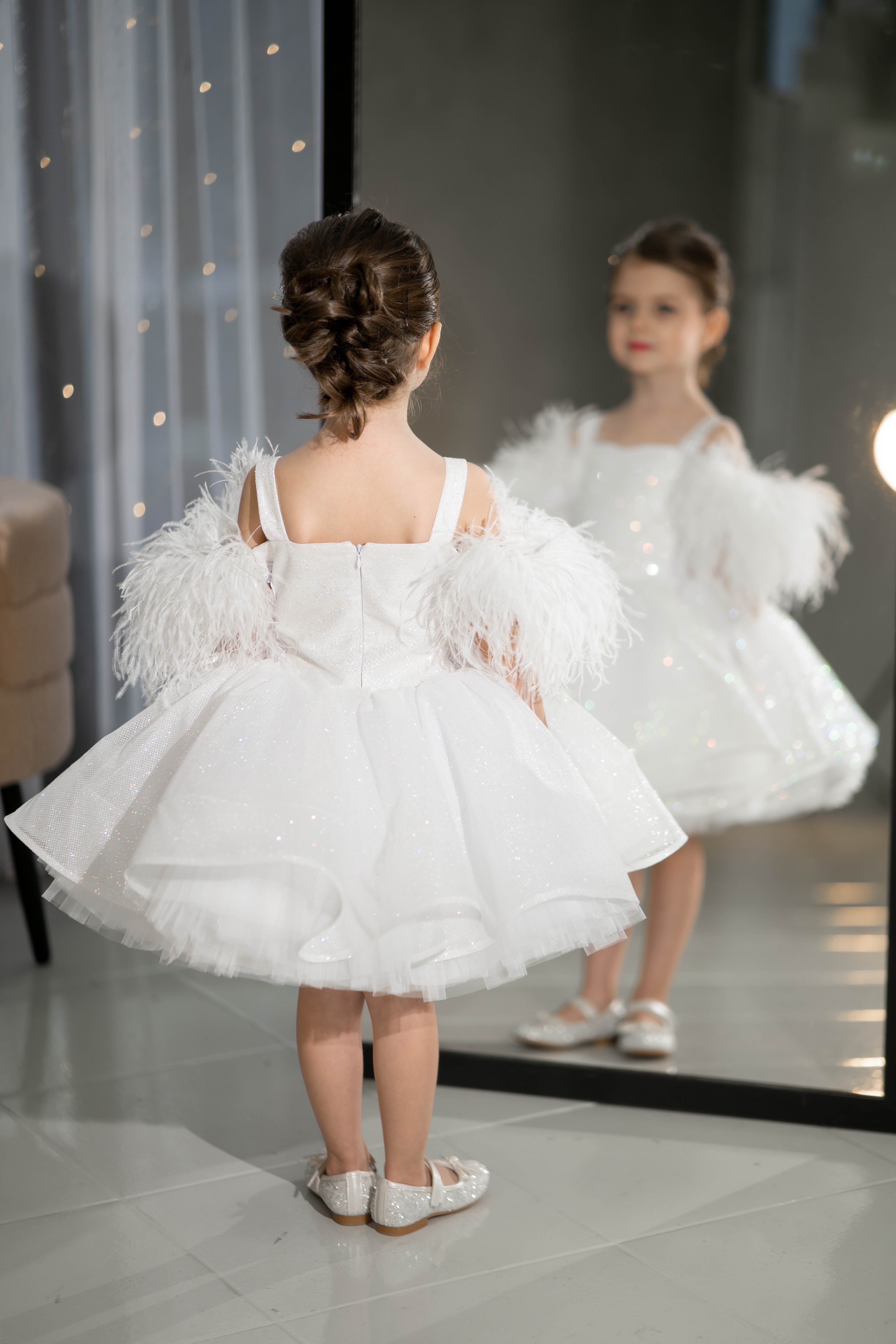 Sparkly Princess Dress with Feathers (Size 5-6/Pink/In Stock)