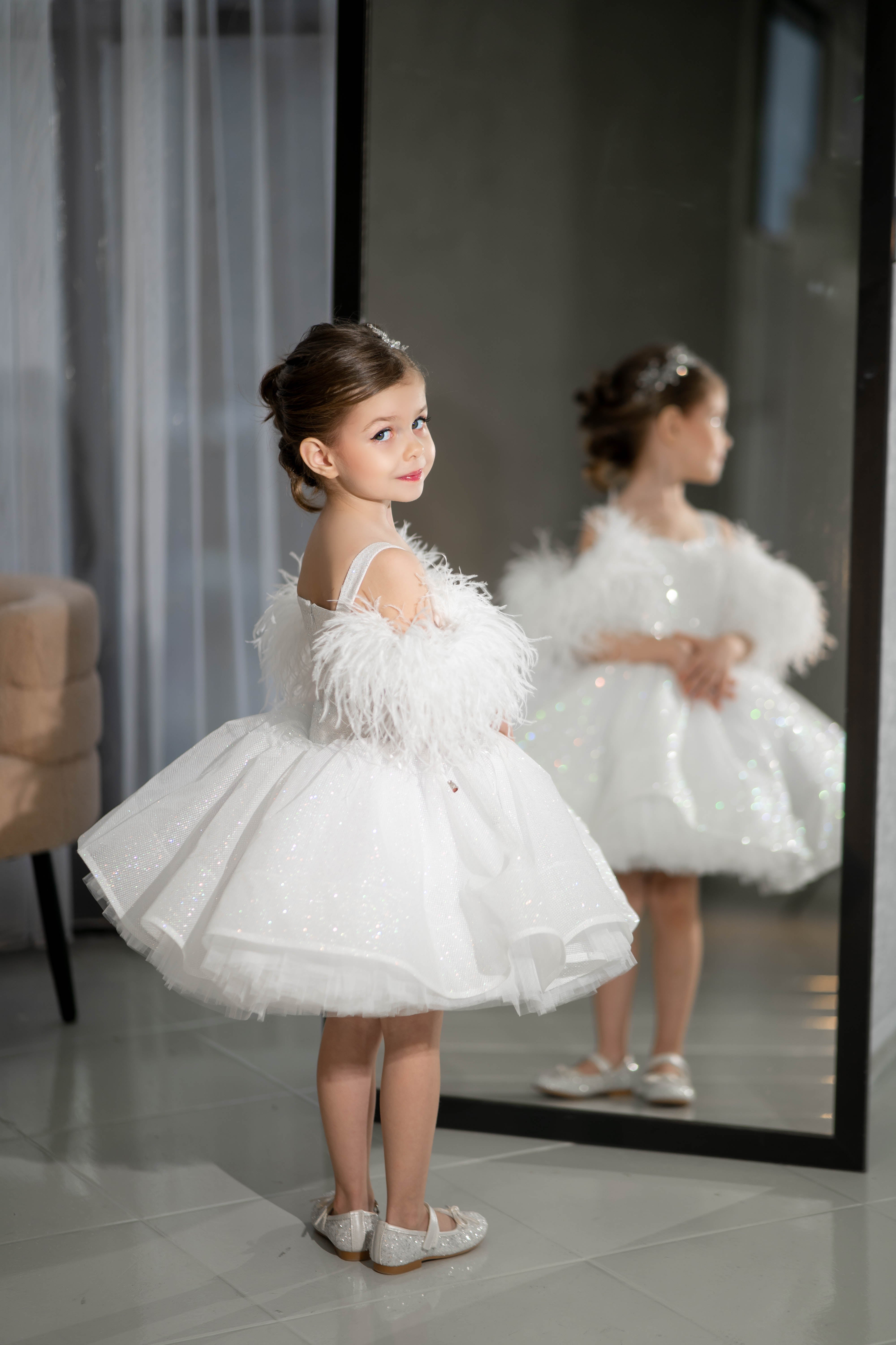 Sparkly Princess Dress with Feathers (Size 5-6/Pink/In Stock)