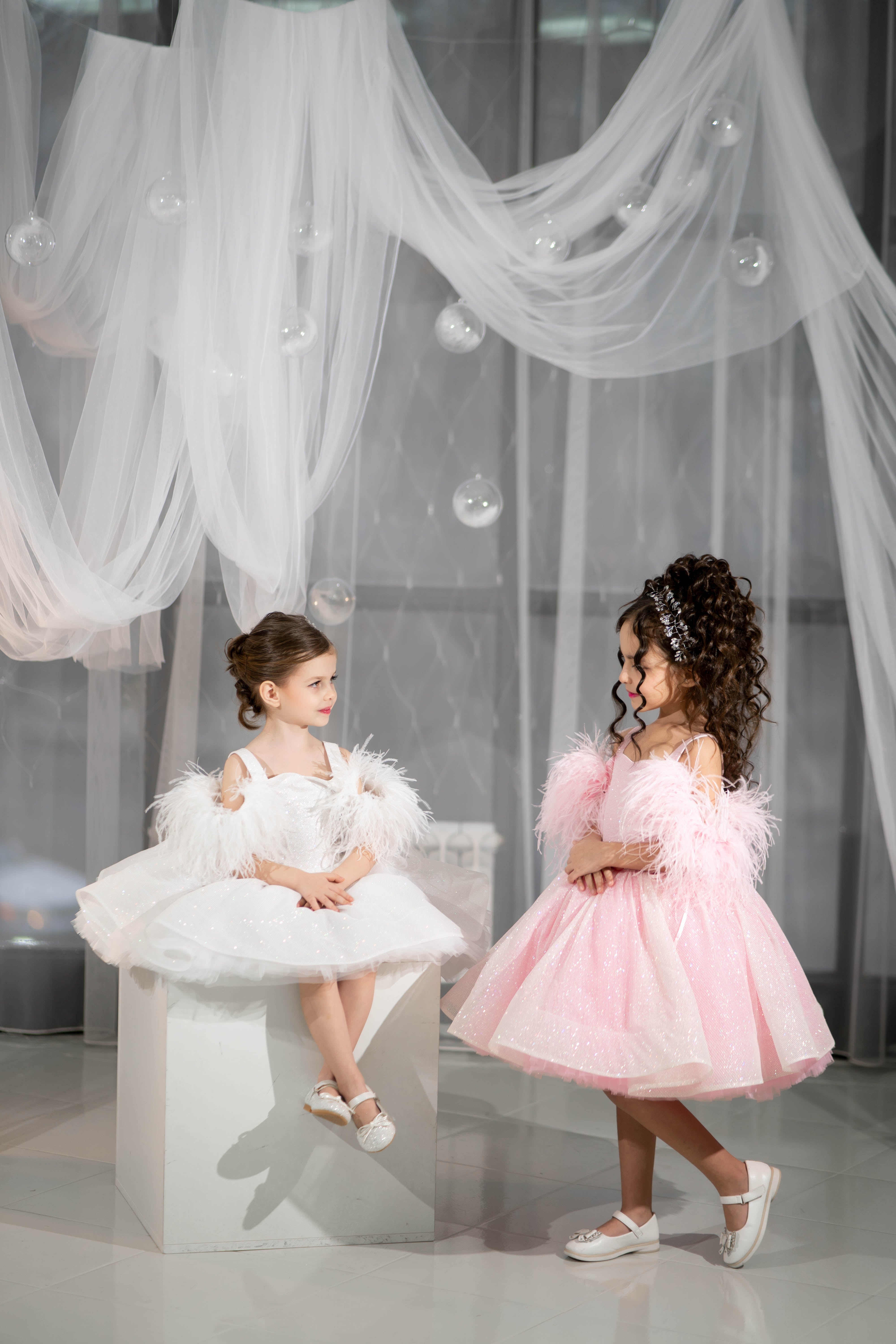 Sparkly Princess Dress with Feathers (Size 5-6/Pink/In Stock)